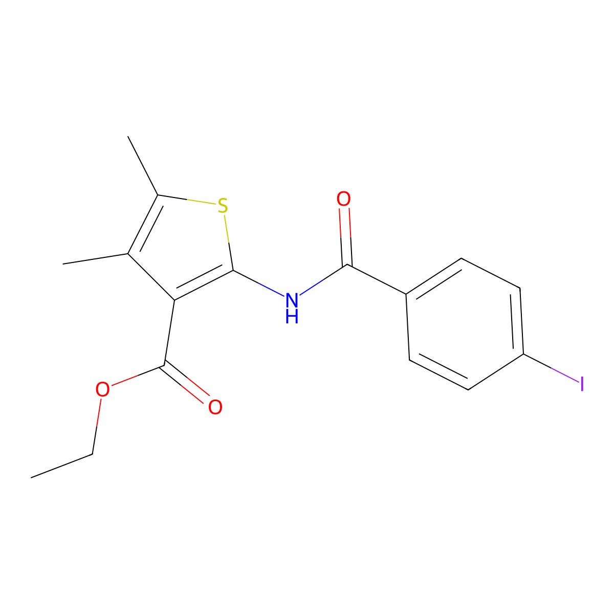 Ethyl 2-[(4-iodobenzoyl)amino]-4,5-dimethylthiophene-3-carboxylate molecular structure, CAS 312939-99-4