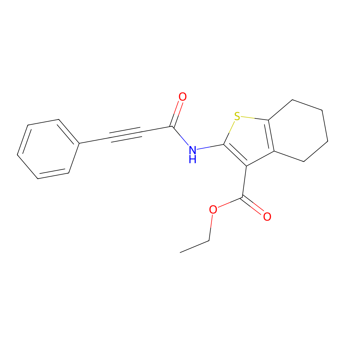 Ethyl 2-[(3-phenylprop-2-ynoyl)amino]-4,5,6,7-tetrahydro-1-benzothiophene-3-carboxylate molecular structure, CAS 312940-13-9