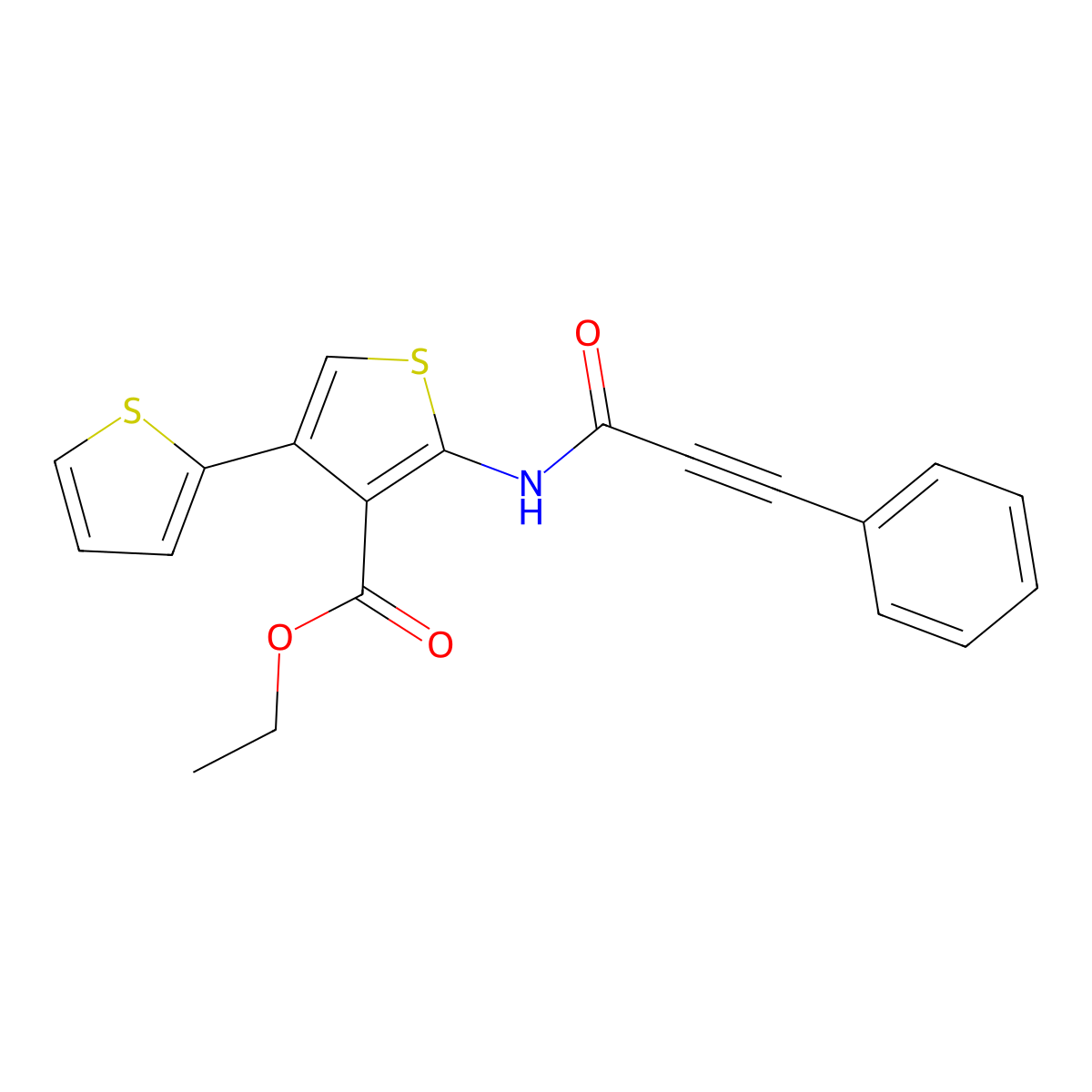 Ethyl 5'-(3-phenylpropiolamido)-[2,3'-bithiophene]-4'-carboxylate molecular structure, CAS 312940-15-1