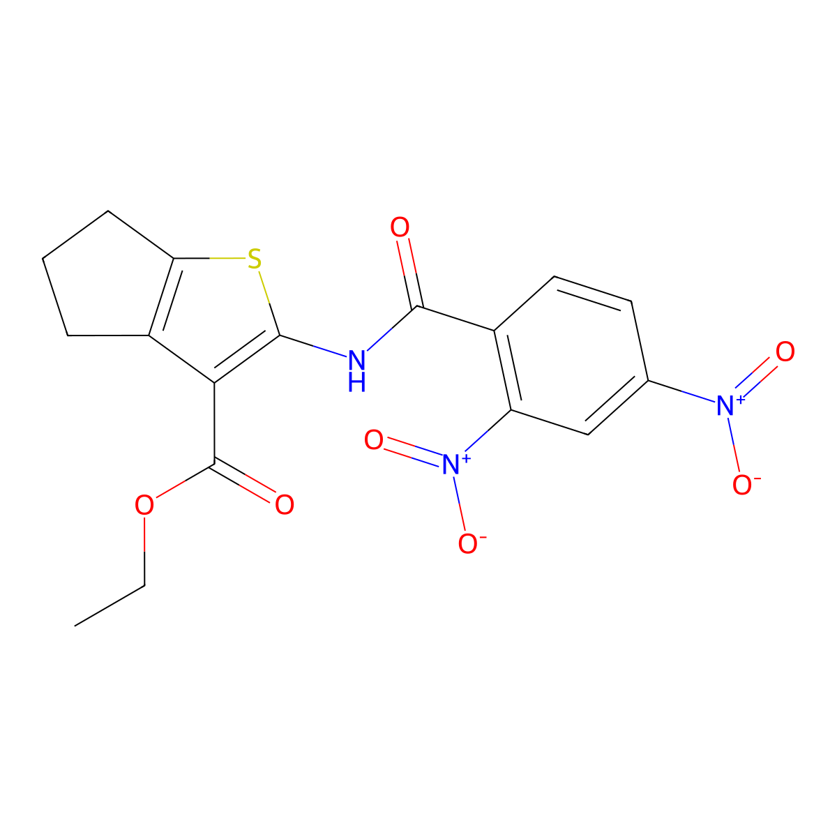 ethyl 2-({2,4-bisnitrobenzoyl}amino)-5,6-dihydro-4H-cyclopenta[b]thiophene-3-carboxylate molecular structure, CAS 312940-18-4