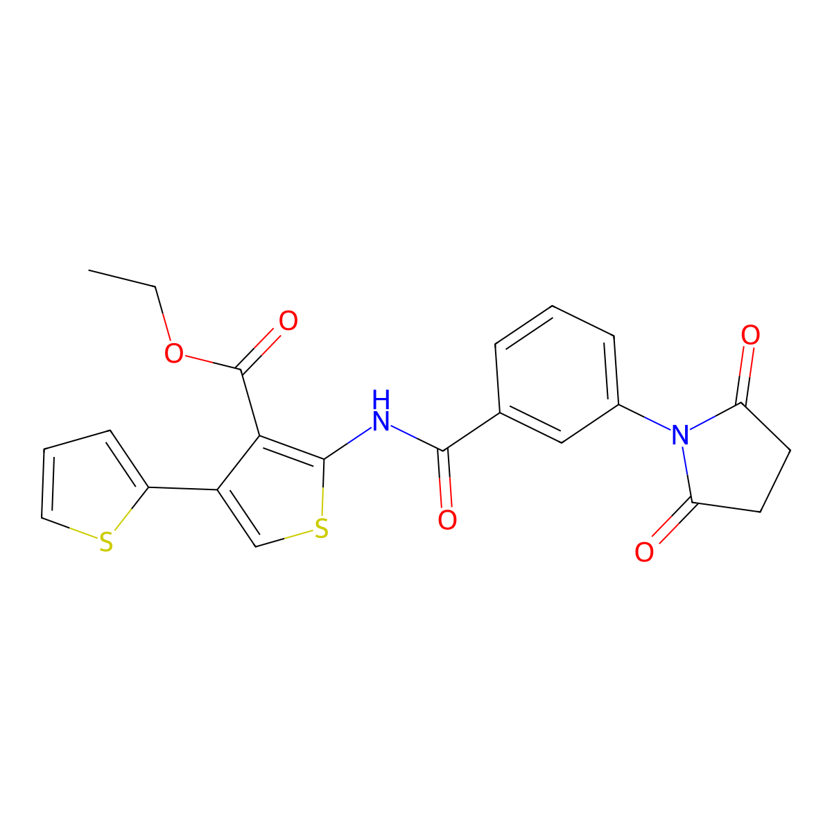 Ethyl 2-[[3-(2,5-dioxopyrrolidin-1-yl)benzoyl]amino]-4-thiophen-2-ylthiophene-3-carboxylate molecular structure, CAS 312940-20-8
