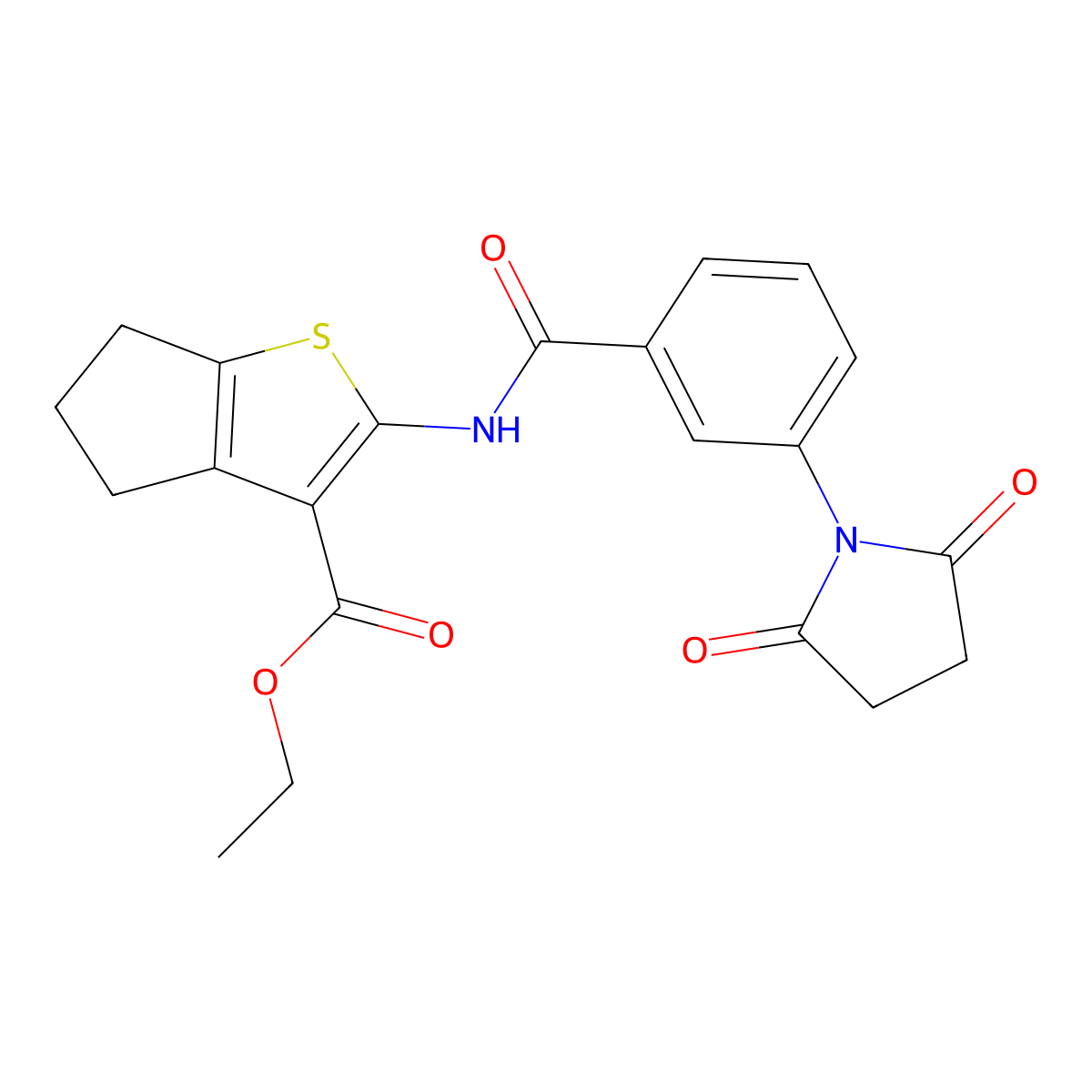 ethyl 2-(3-(2,5-dioxopyrrolidin-1-yl)benzamido)-5,6-dihydro-4H-cyclopenta[b]thiophene-3-carboxylate molecular structure, CAS 312940-21-9