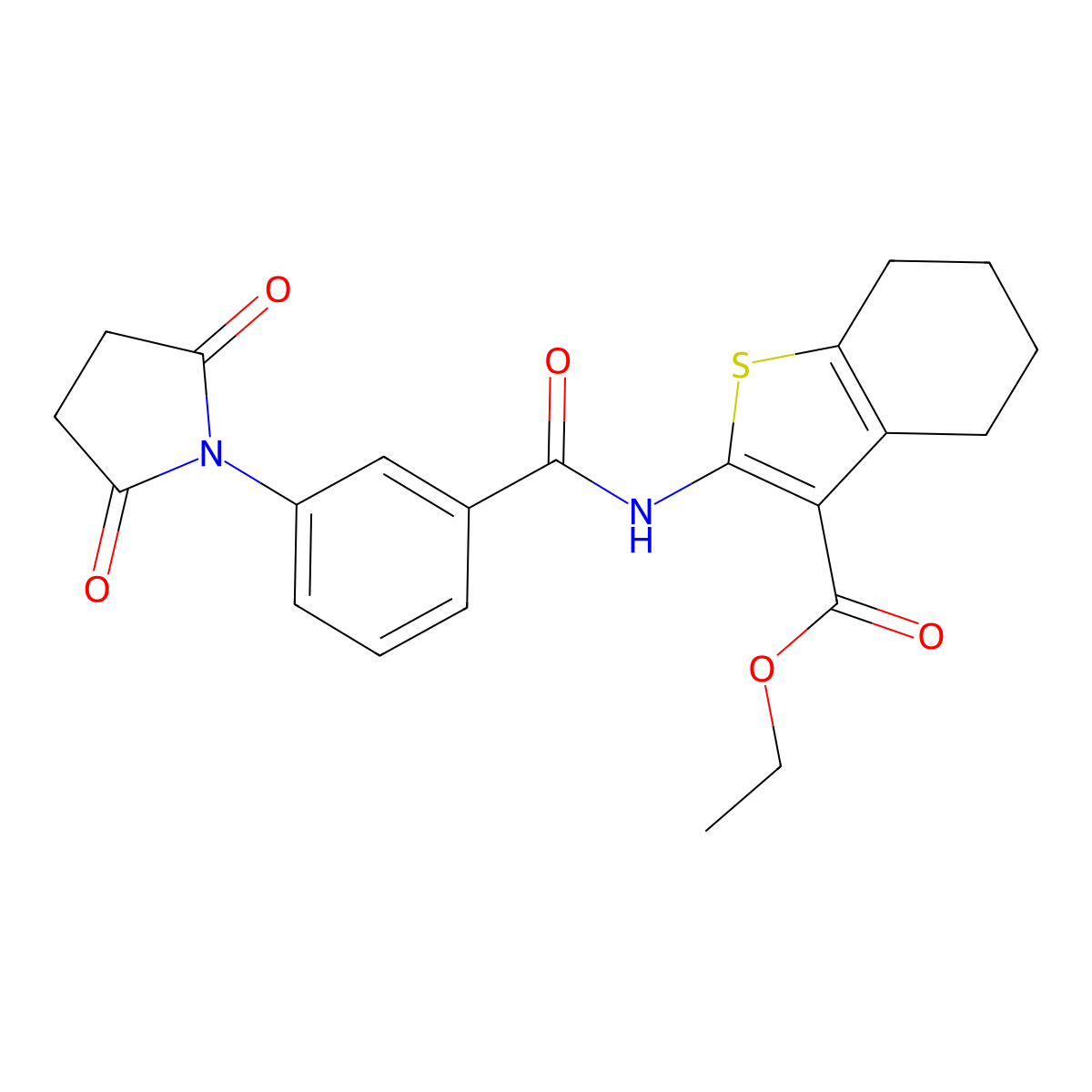 Ethyl 2-[[3-(2,5-dioxopyrrolidin-1-yl)benzoyl]amino]-4,5,6,7-tetrahydro-1-benzothiophene-3-carboxylate molecular structure, CAS 312940-22-0