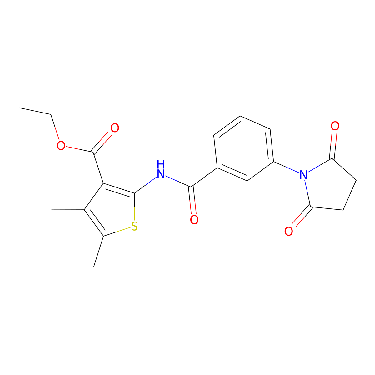 Ethyl 2-[[3-(2,5-dioxopyrrolidin-1-yl)benzoyl]amino]-4,5-dimethylthiophene-3-carboxylate molecular structure, CAS 312940-23-1