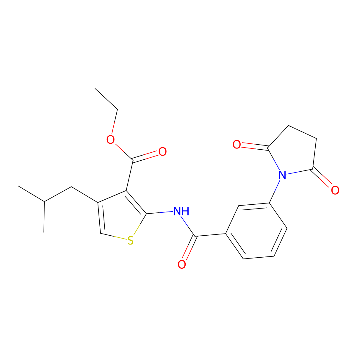 Ethyl 2-[[3-(2,5-dioxopyrrolidin-1-yl)benzoyl]amino]-4-(2-methylpropyl)thiophene-3-carboxylate molecular structure, CAS 312940-24-2