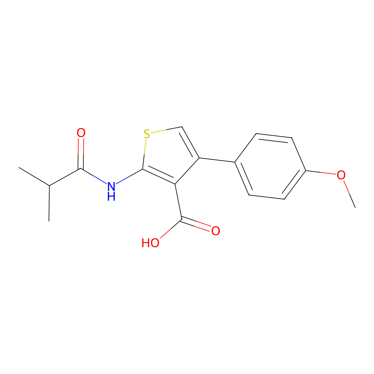 4-(4-Methoxyphenyl)-2-(2-methylpropanoylamino)thiophene-3-carboxylic acid molecular structure, CAS 312940-36-6