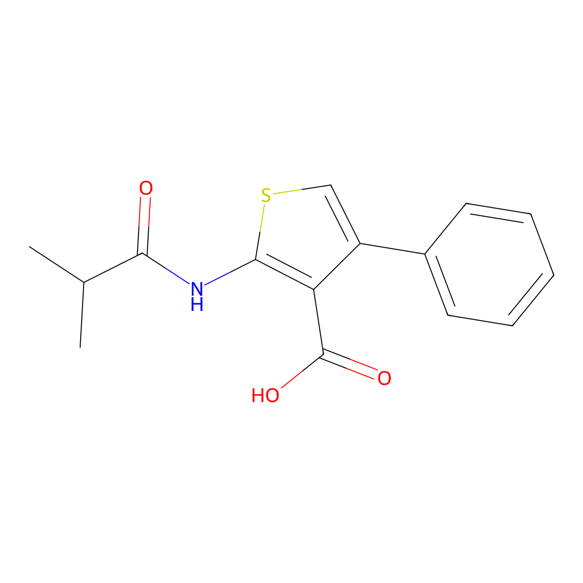 2-[(2-Methylpropanoyl)amino]-4-phenylthiophene-3-carboxylic acid molecular structure, CAS 312940-39-9