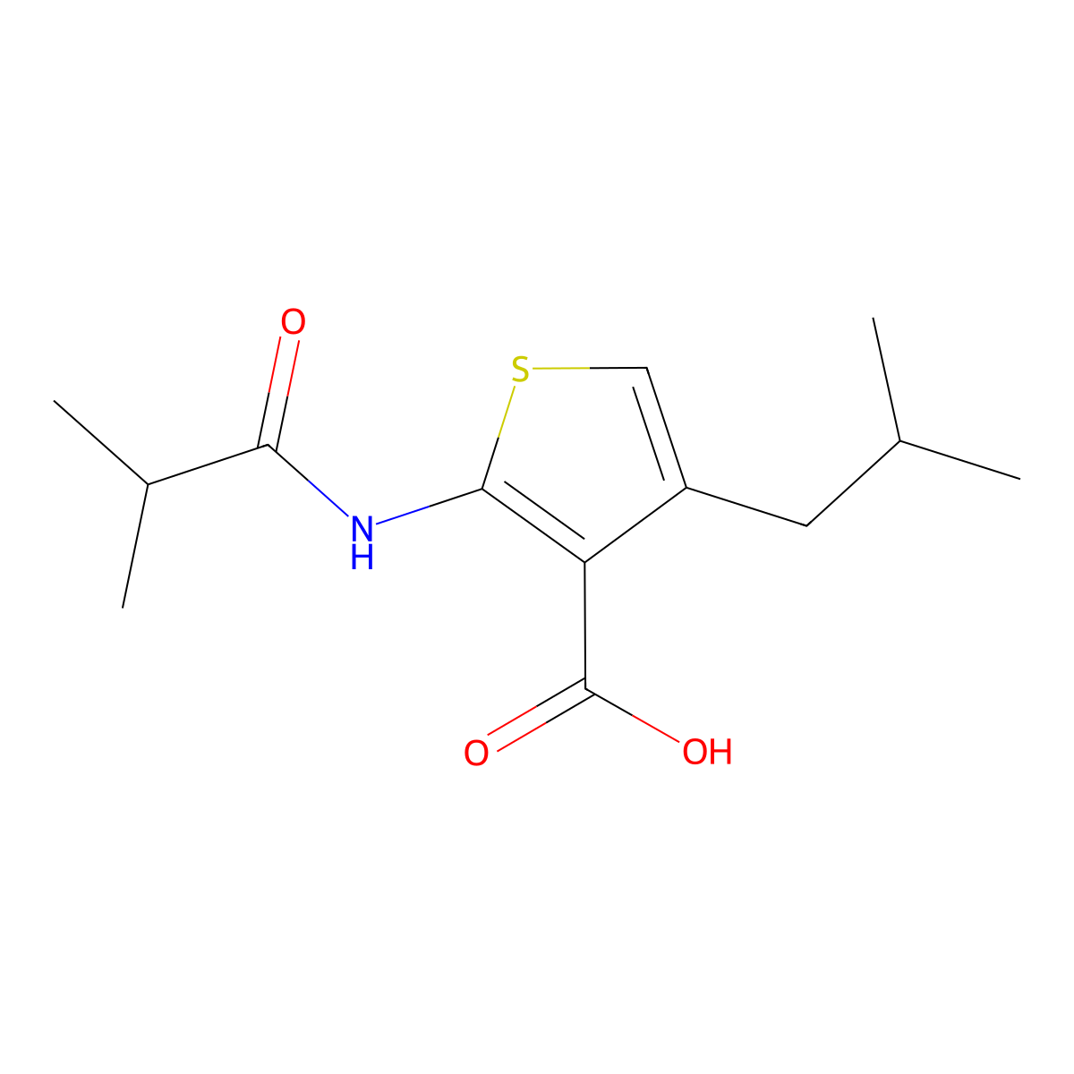 2-[(2-Methyl-1-oxopropyl)amino]-4-(2-methylpropyl)-3-thiophenecarboxylic acid molecular structure, CAS 312940-42-4