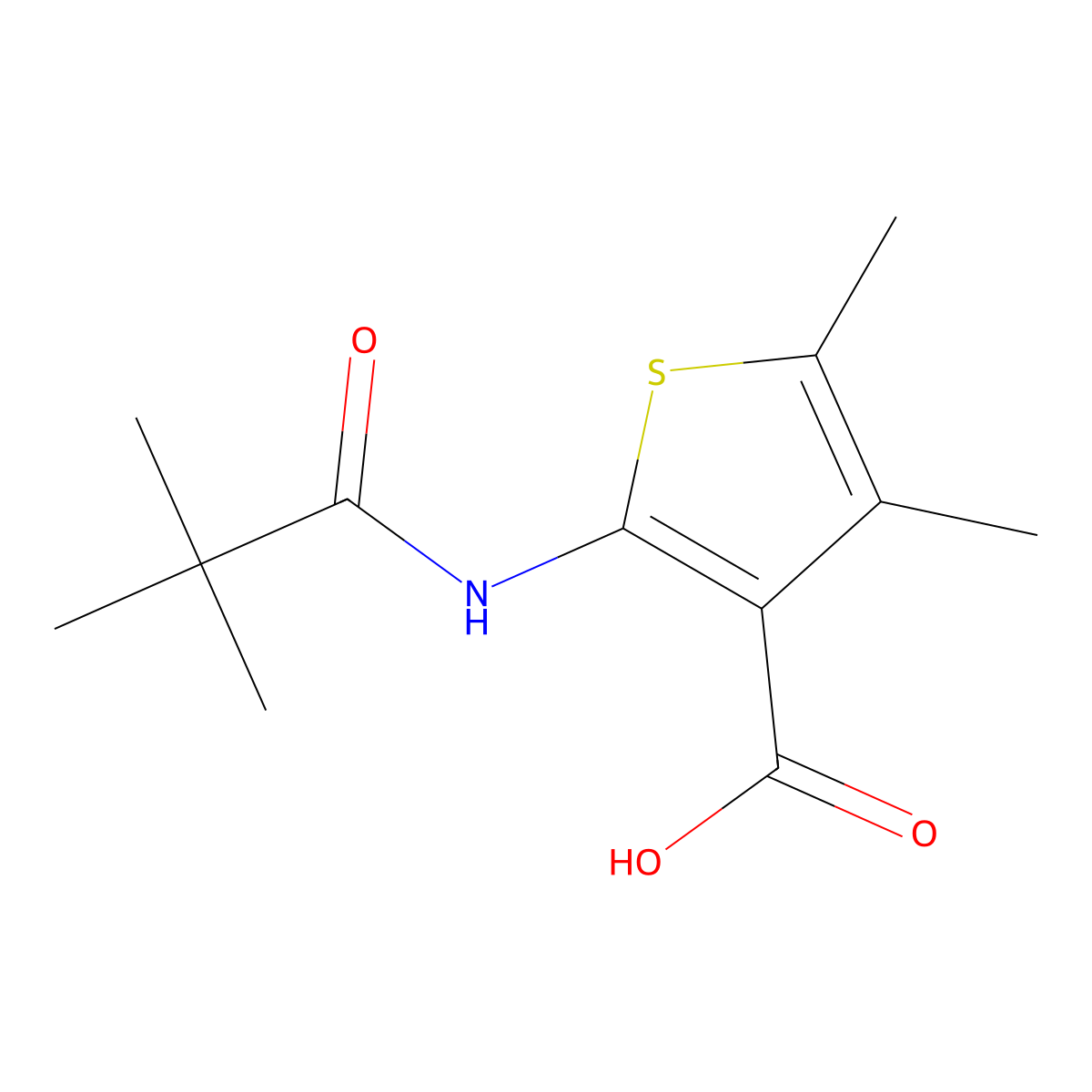 2-(2,2-Dimethylpropanamido)-4,5-dimethylthiophene-3-carboxylic acid molecular structure, CAS 312940-43-5