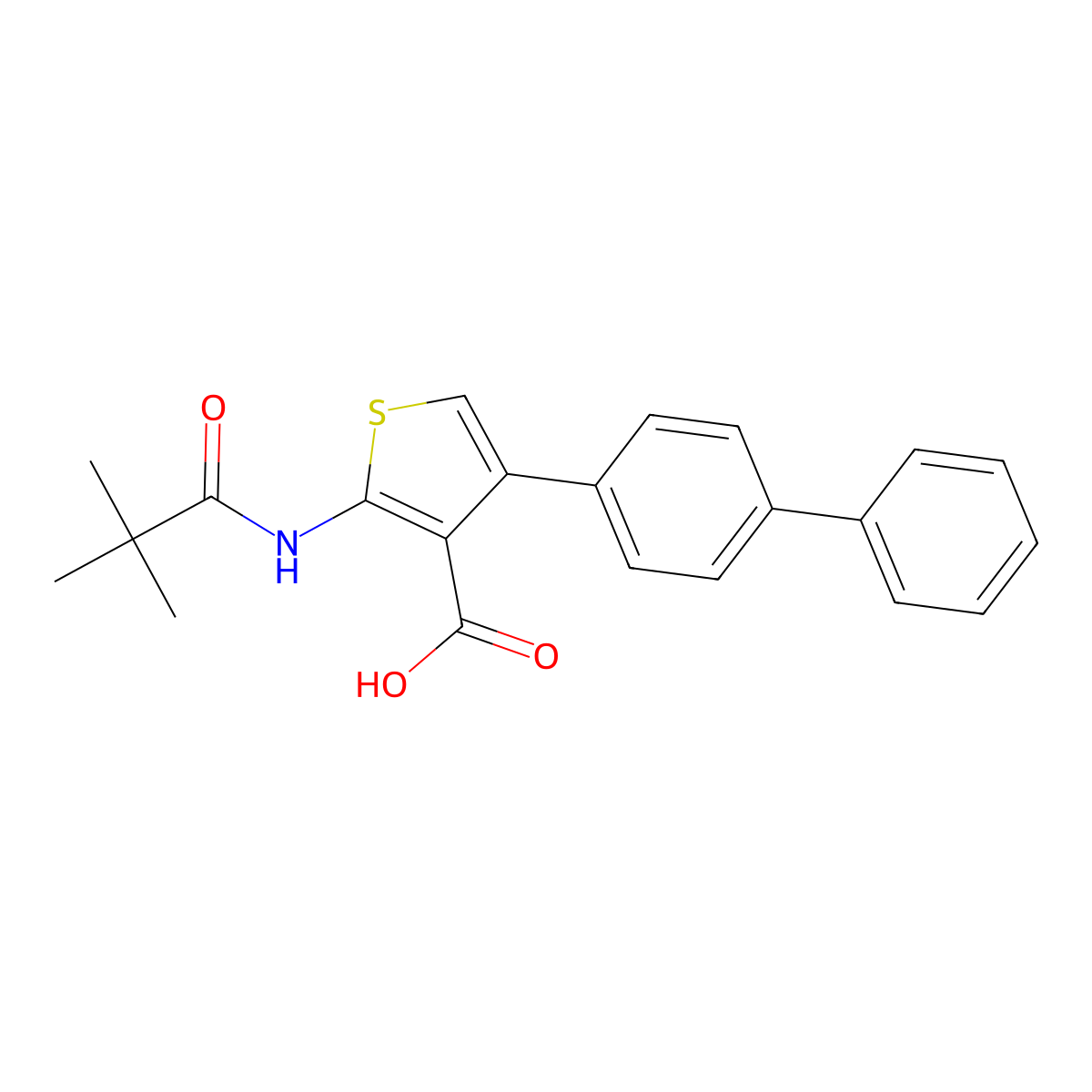 4-(Biphenyl-4-yl)-2-[(2,2-dimethylpropanoyl)amino]thiophene-3-carboxylic acid molecular structure, CAS 312940-45-7