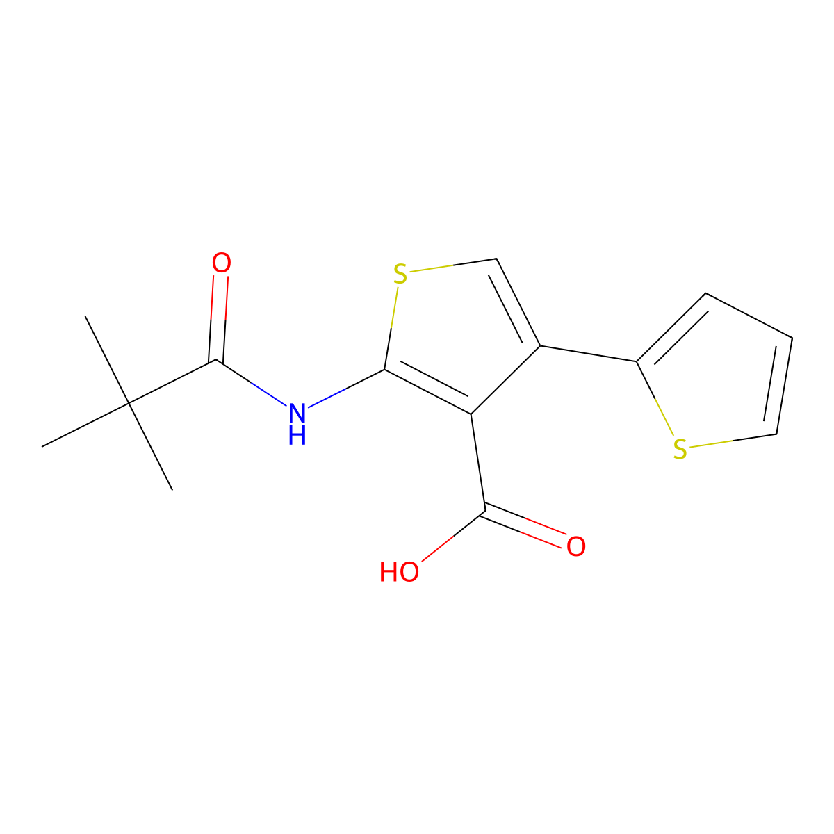 5'-Pivalamido-[2,3'-bithiophene]-4'-carboxylic acid molecular structure, CAS 312940-46-8