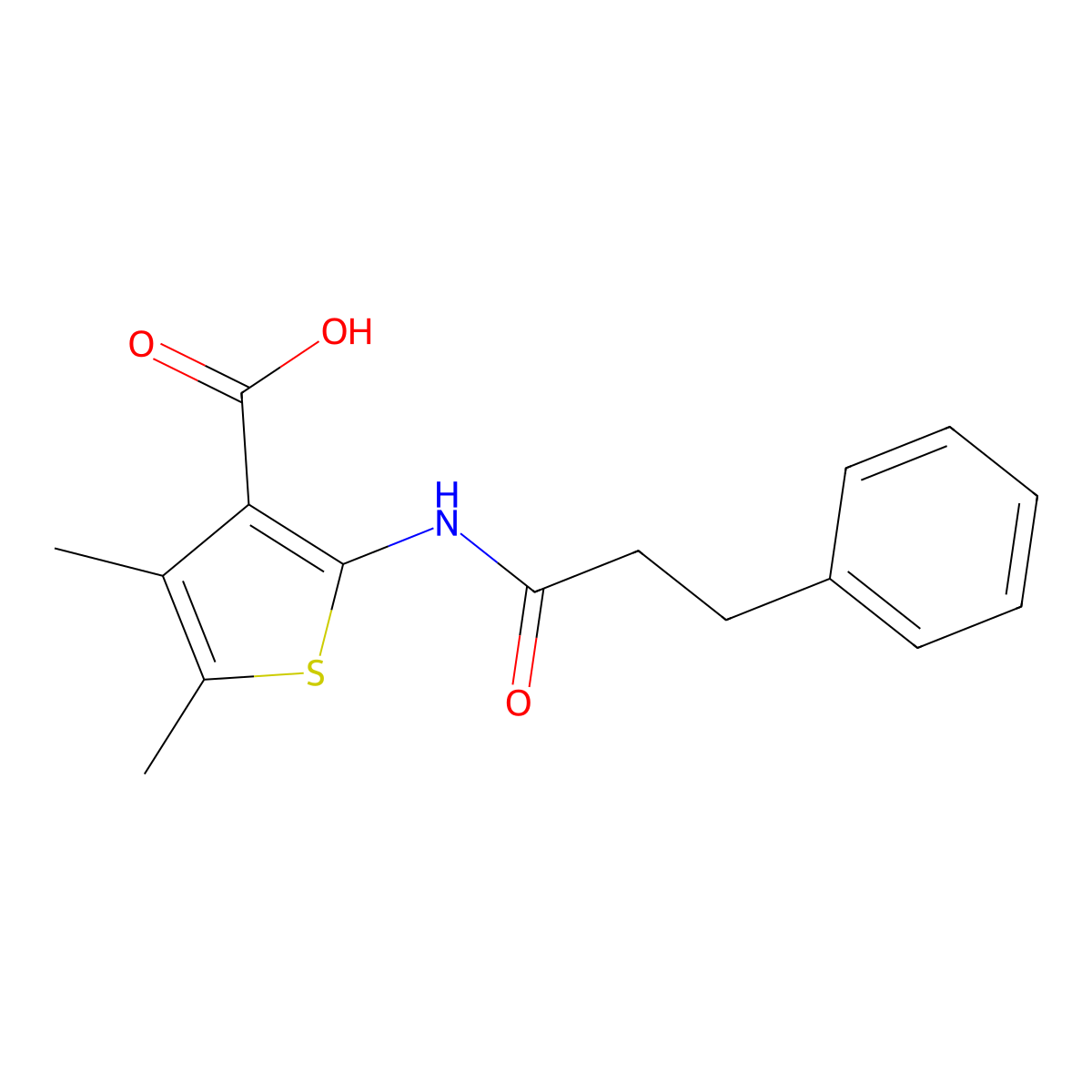 4,5-Dimethyl-2-(3-phenylpropanamido)thiophene-3-carboxylic acid molecular structure, CAS 312940-47-9