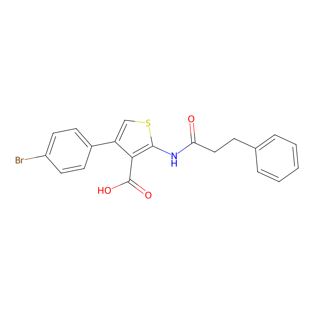4-(4-Bromophenyl)-2-(3-phenylpropanamido)thiophene-3-carboxylic acid molecular structure, CAS 312940-49-1