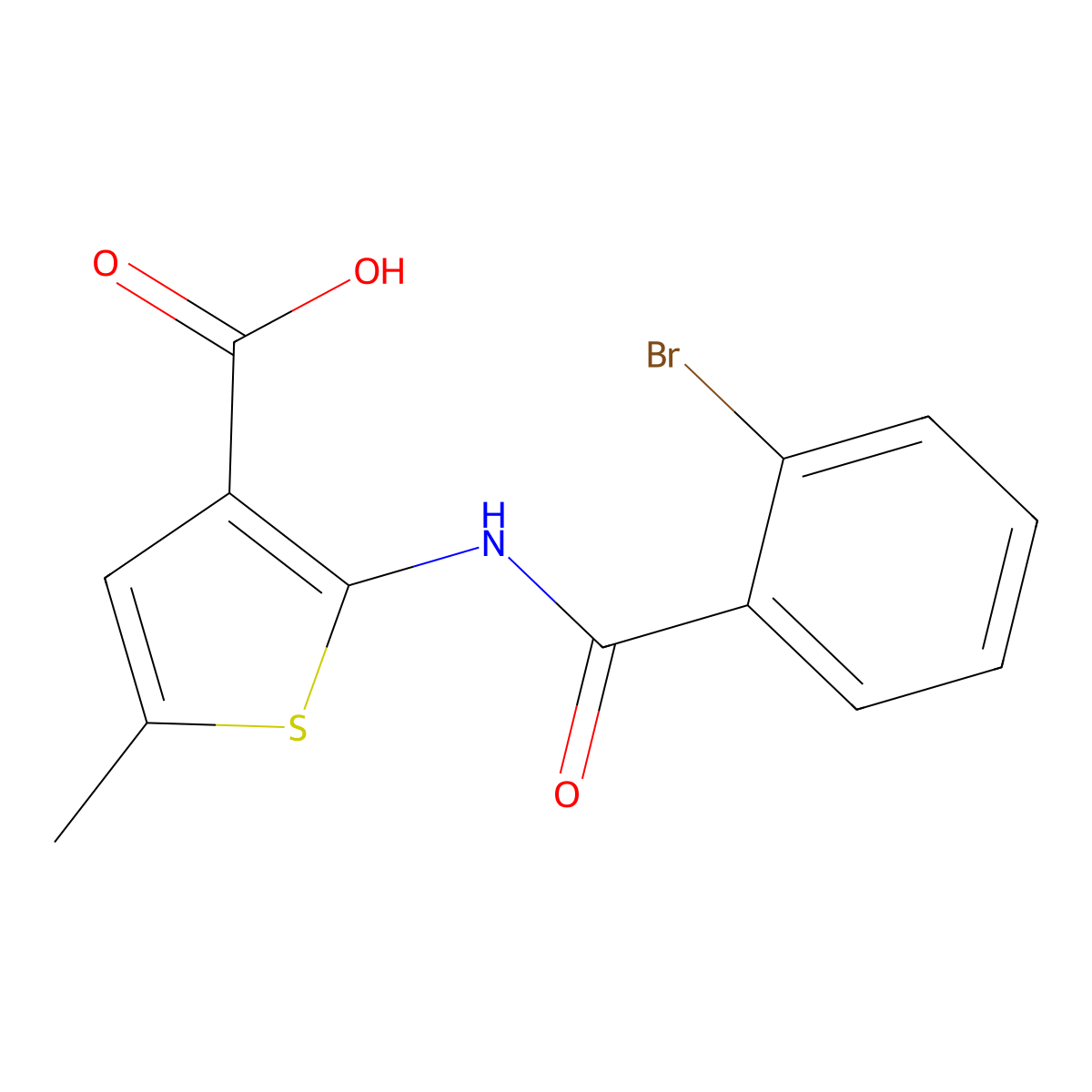 2-[(2-Bromobenzoyl)amino]-5-methyl-3-thiophenecarboxylic acid molecular structure, CAS 312940-64-0