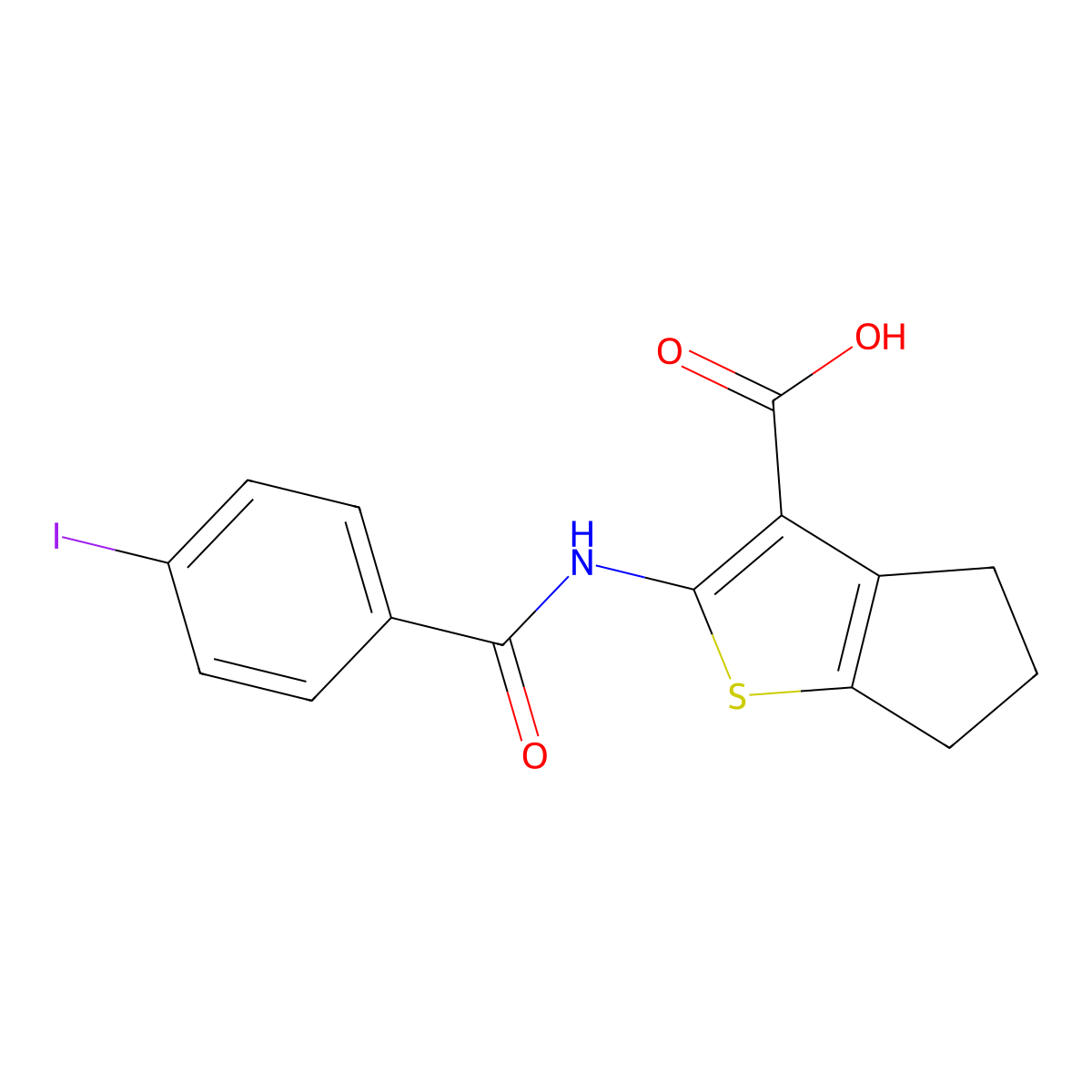 2-[(4-iodobenzoyl)amino]-5,6-dihydro-4H-cyclopenta[b]thiophene-3-carboxylic acid molecular structure, CAS 312940-65-1