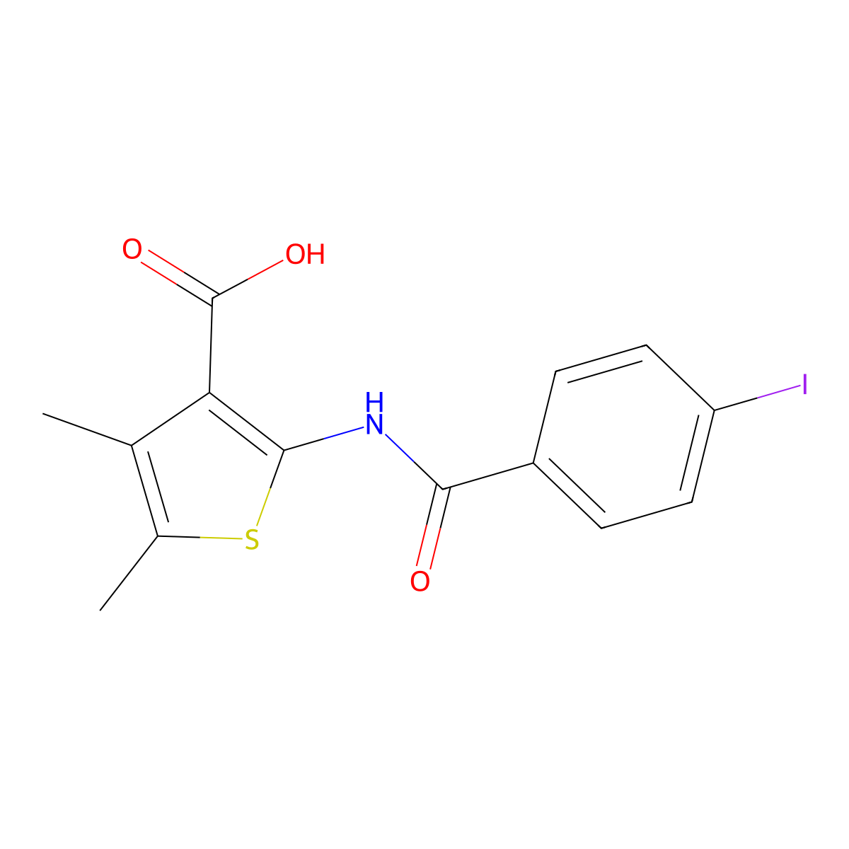 2-[(4-Iodobenzoyl)amino]-4,5-dimethyl-3-thiophenecarboxylic acid molecular structure, CAS 312940-66-2