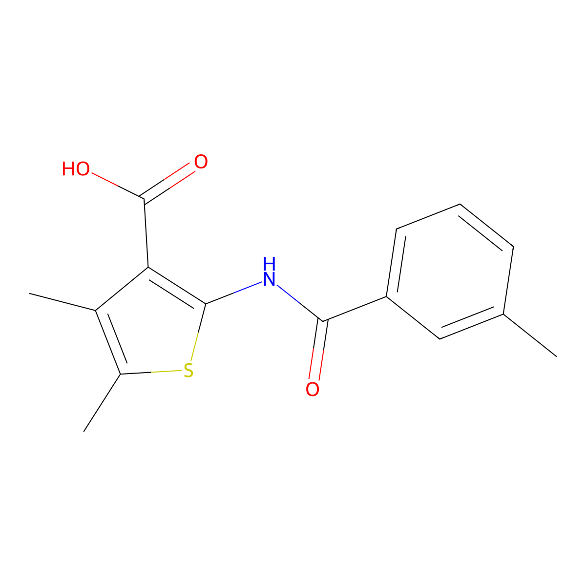 4,5-Dimethyl-2-[(3-methylbenzoyl)amino]-3-thiophenecarboxylic acid molecular structure, CAS 312940-71-9