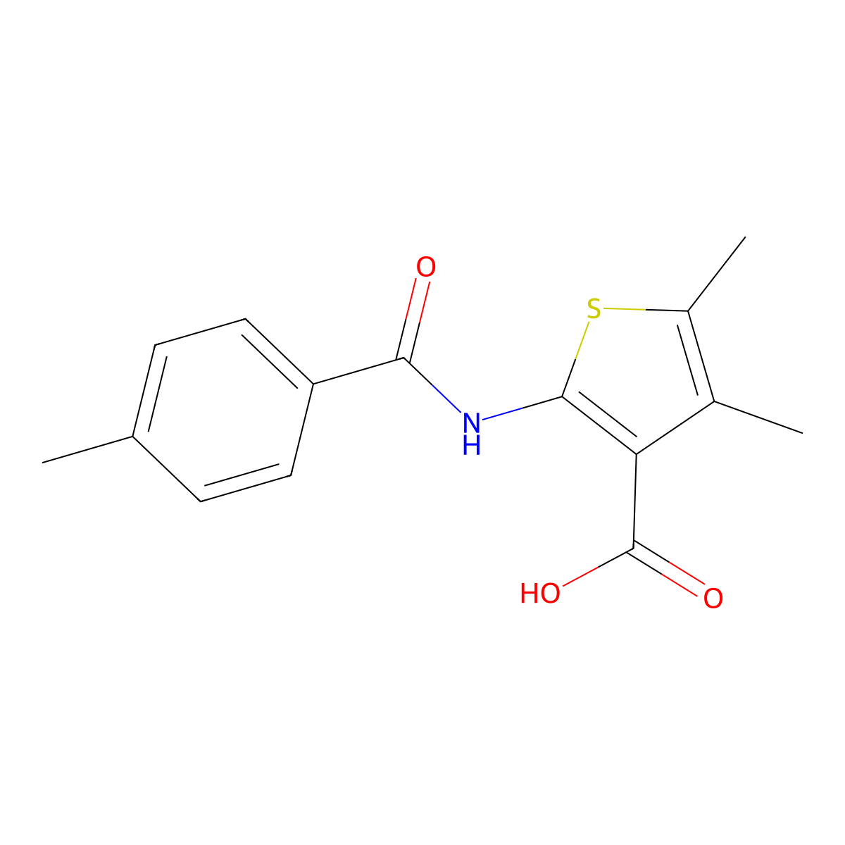 4,5-Dimethyl-2-(4-methylbenzamido)thiophene-3-carboxylic acid molecular structure, CAS 312940-73-1