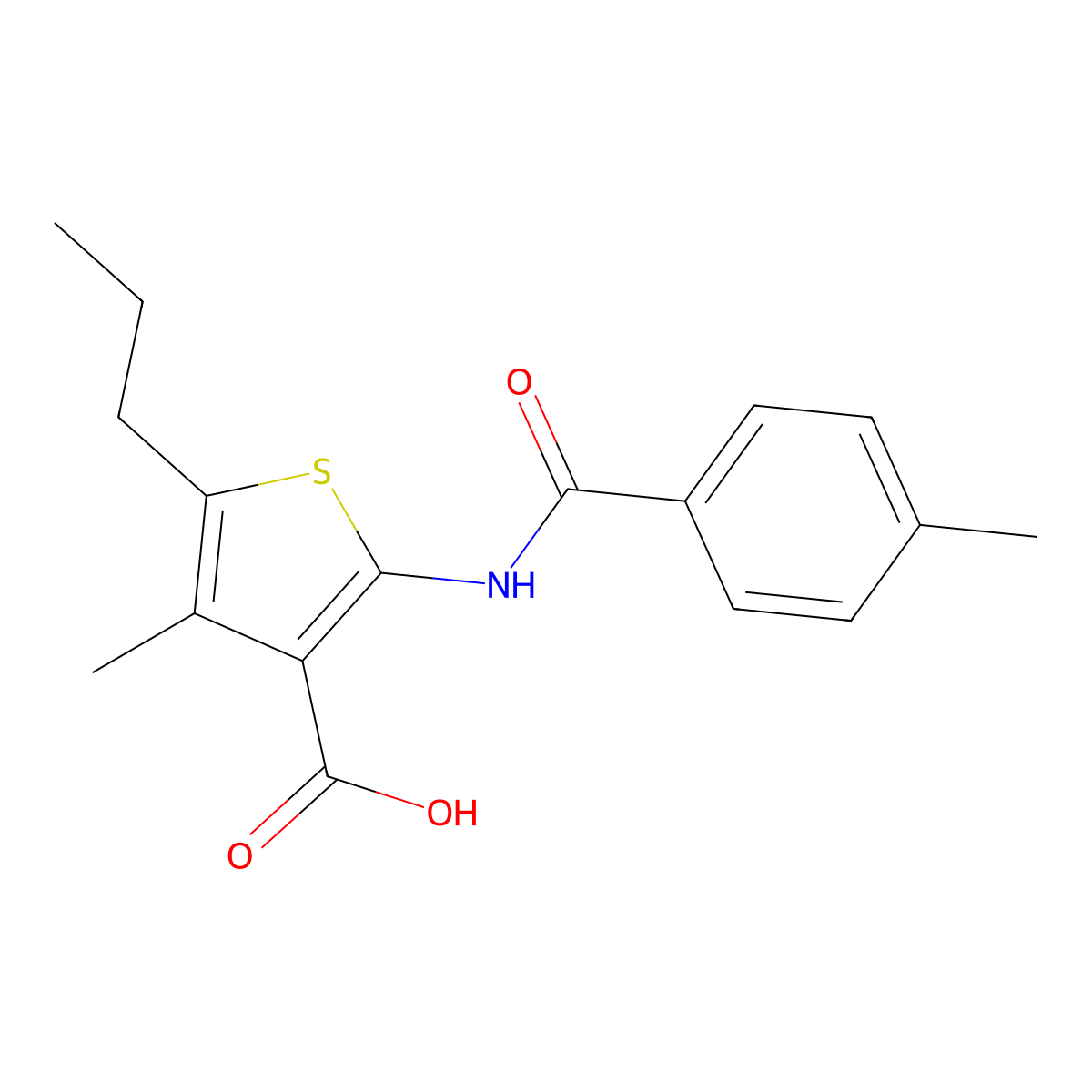4-Methyl-2-(4-methylbenzamido)-5-propylthiophene-3-carboxylic acid molecular structure, CAS 312940-74-2