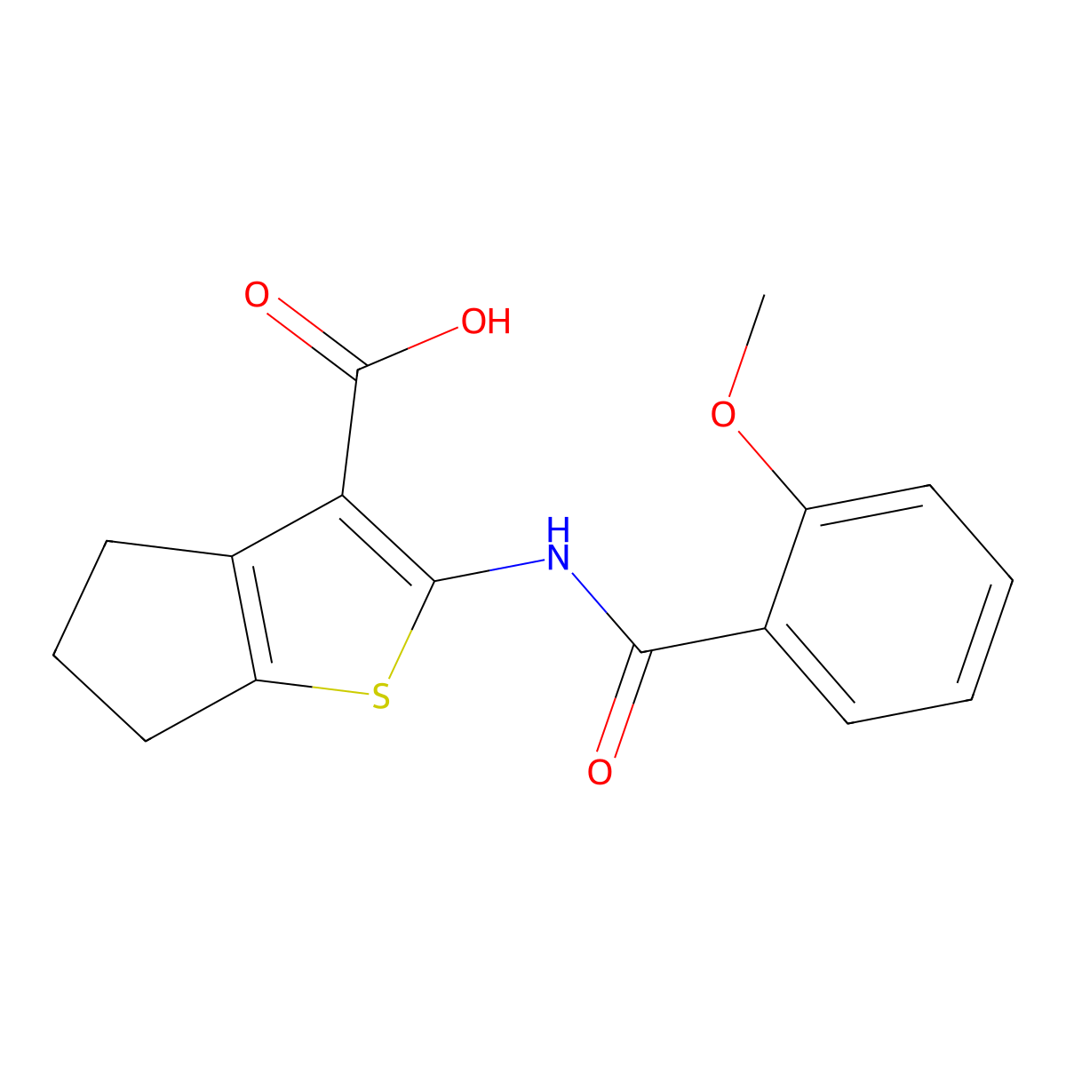 2-[(2-methoxybenzoyl)amino]-5,6-dihydro-4H-cyclopenta[b]thiophene-3-carboxylic acid molecular structure, CAS 312940-76-4