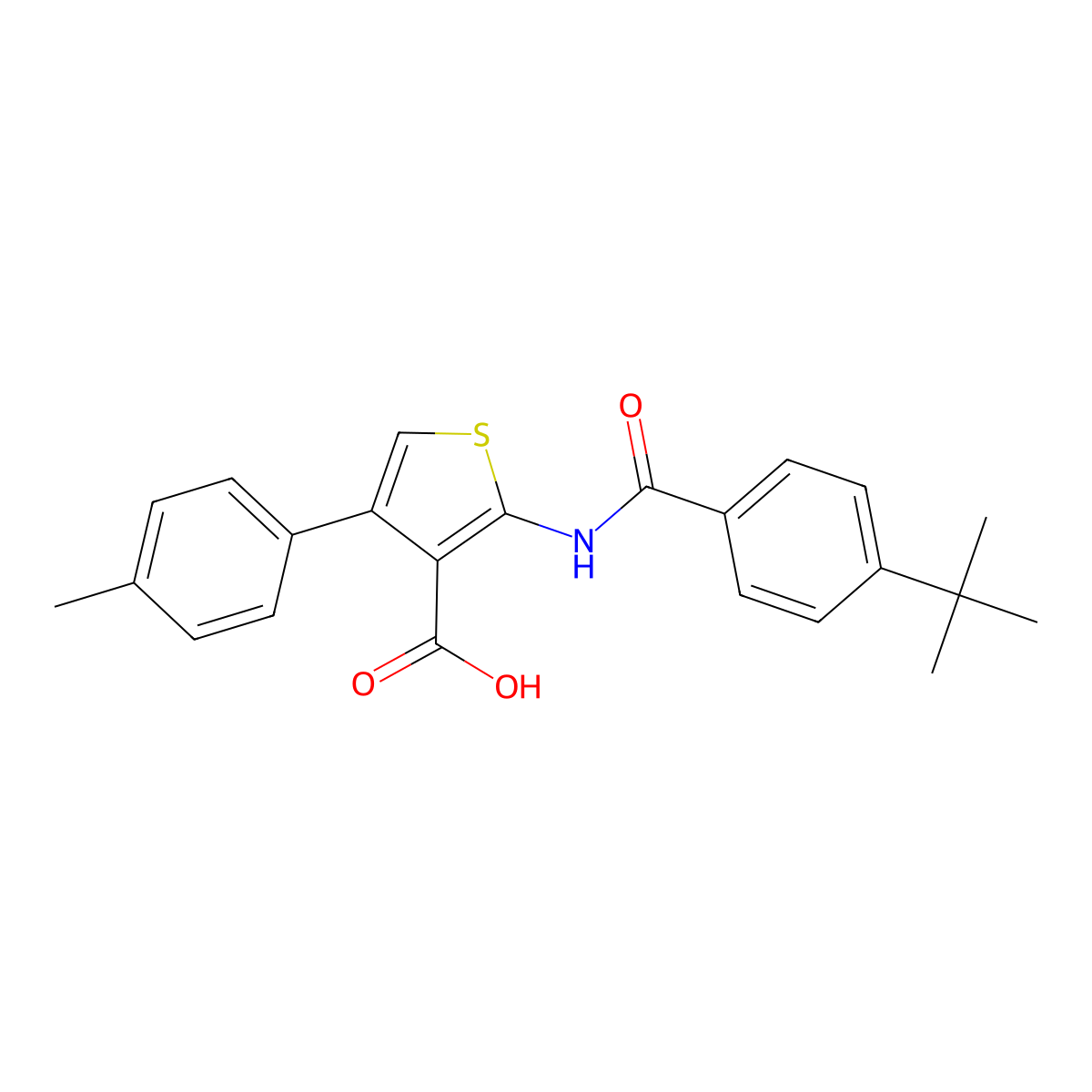2-(4-(Tert-butyl)benzamido)-4-(p-tolyl)thiophene-3-carboxylic acid molecular structure, CAS 312940-80-0