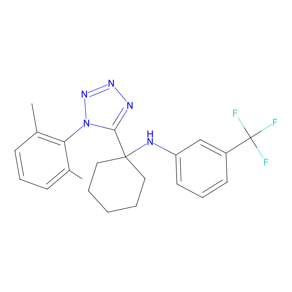 N-[1-[1-(2,6-dimethylphenyl)tetrazol-5-yl]cyclohexyl]-3-(trifluoromethyl)aniline molecular structure, CAS 312942-24-8