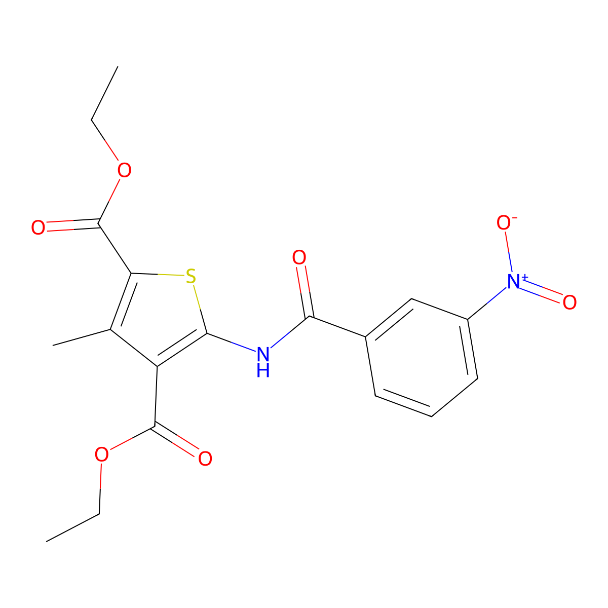 Diethyl 3-methyl-5-[(3-nitrobenzoyl)amino]thiophene-2,4-dicarboxylate molecular structure, CAS 312944-57-3