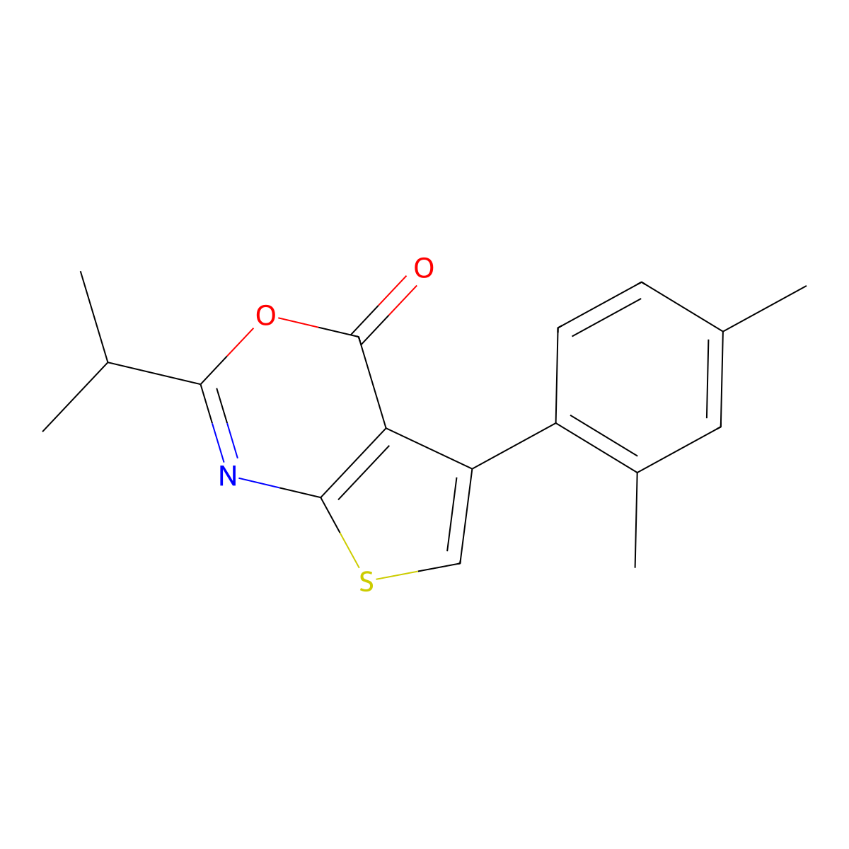 5-(2,4-Dimethylphenyl)-2-propan-2-ylthieno[2,3-d][1,3]oxazin-4-one molecular structure, CAS 312945-44-1