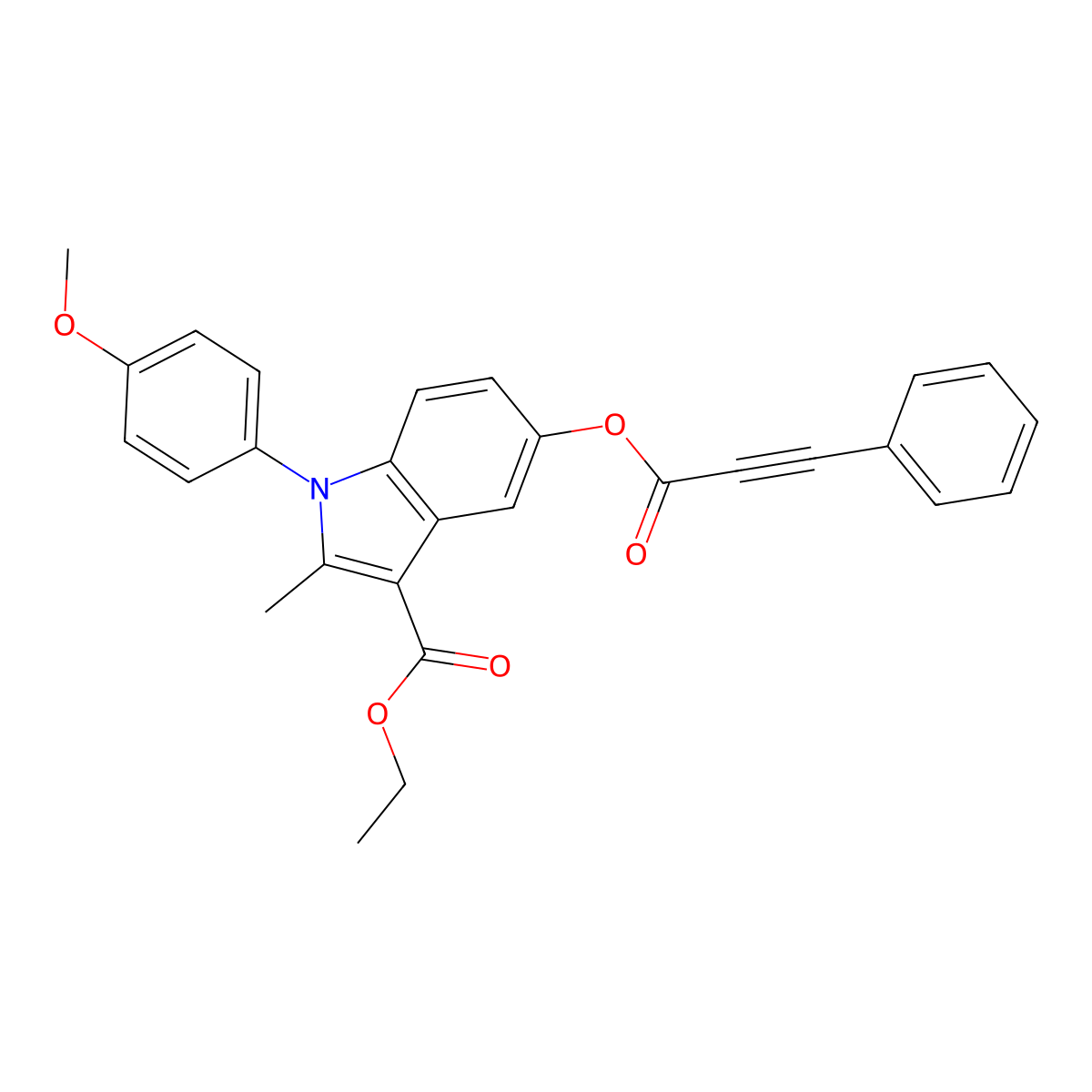 Ethyl 1-(4-methoxyphenyl)-2-methyl-5-(3-phenylprop-2-ynoyloxy)indole-3-carboxylate molecular structure, CAS 312945-80-5