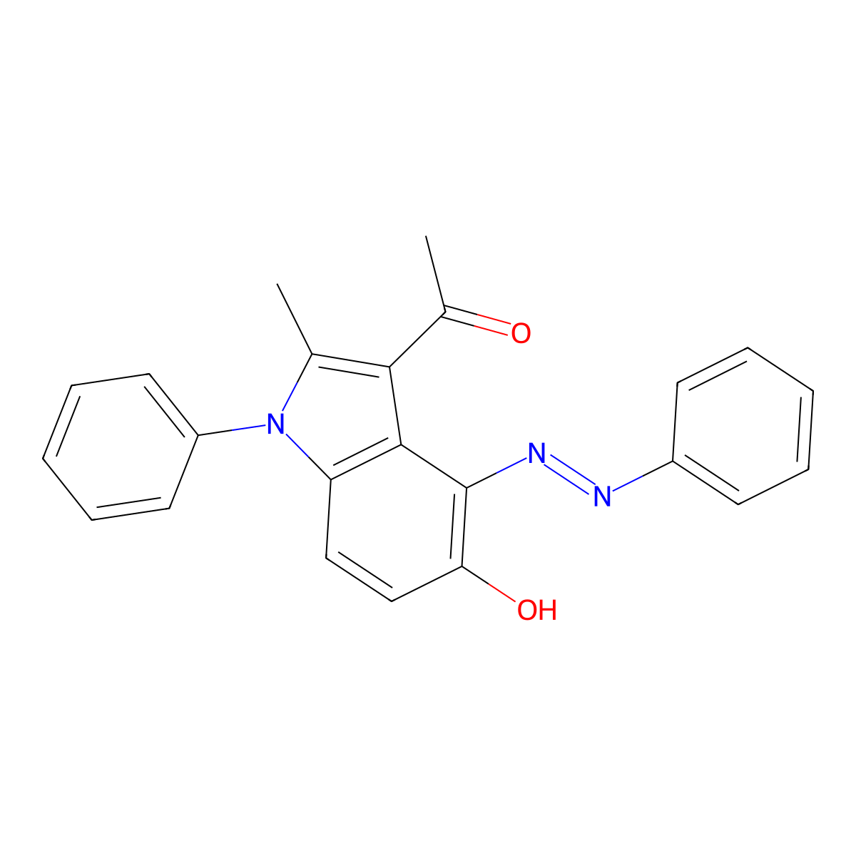 1-[5-hydroxy-2-methyl-1-phenyl-4-(phenyldiazenyl)-1H-indol-3-yl]ethanone molecular structure, CAS 312945-82-7