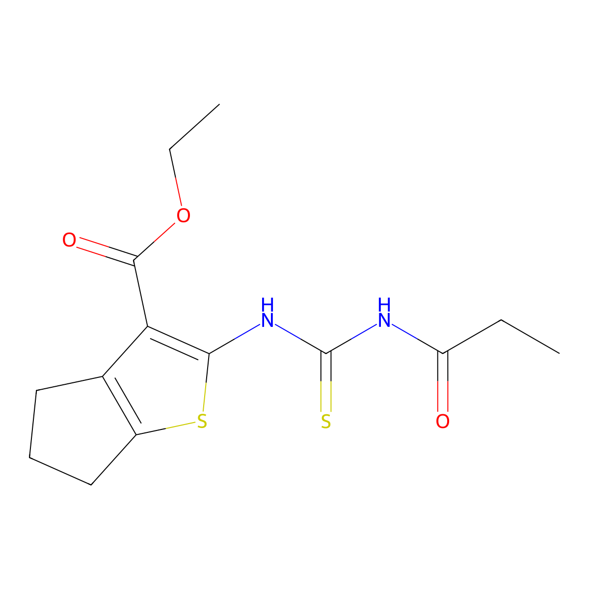 ethyl 2-(3-propionylthioureido)-5,6-dihydro-4H-cyclopenta[b]thiophene-3-carboxylate molecular structure, CAS 312946-27-3
