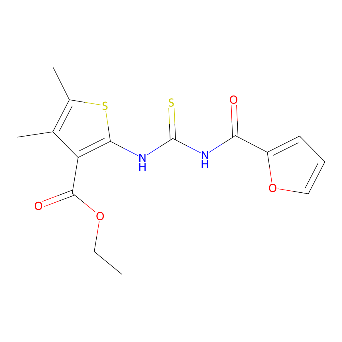 Ethyl 2-(3-(furan-2-carbonyl)thioureido)-4,5-dimethylthiophene-3-carboxylate molecular structure, CAS 312946-29-5