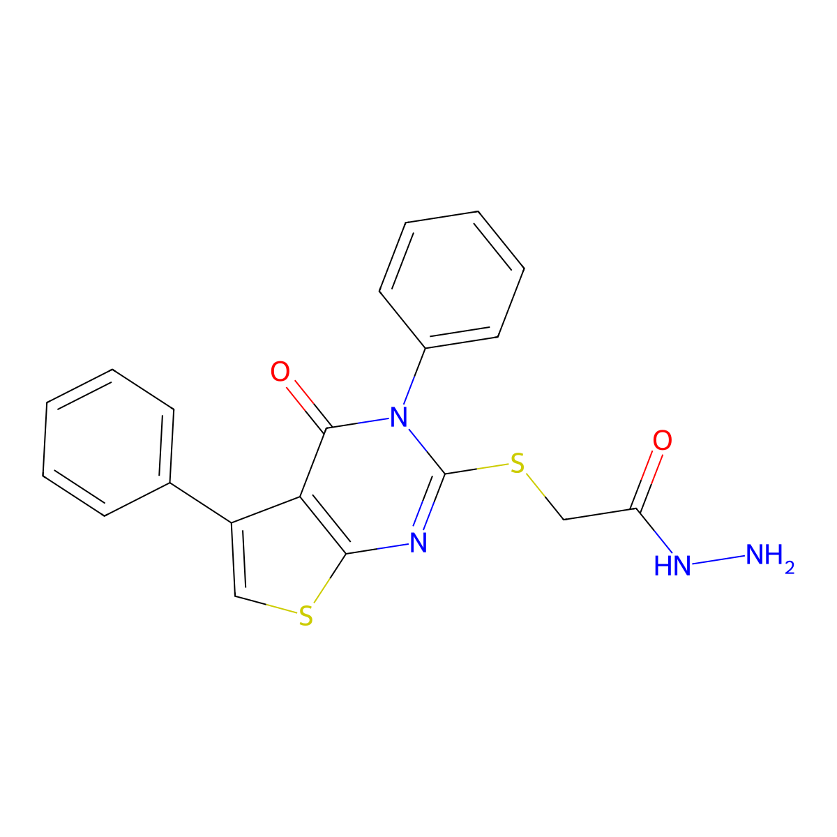 2-(4-Oxo-3,5-diphenylthieno[2,3-d]pyrimidin-2-yl)sulfanylacetohydrazide molecular structure, CAS 312946-37-5