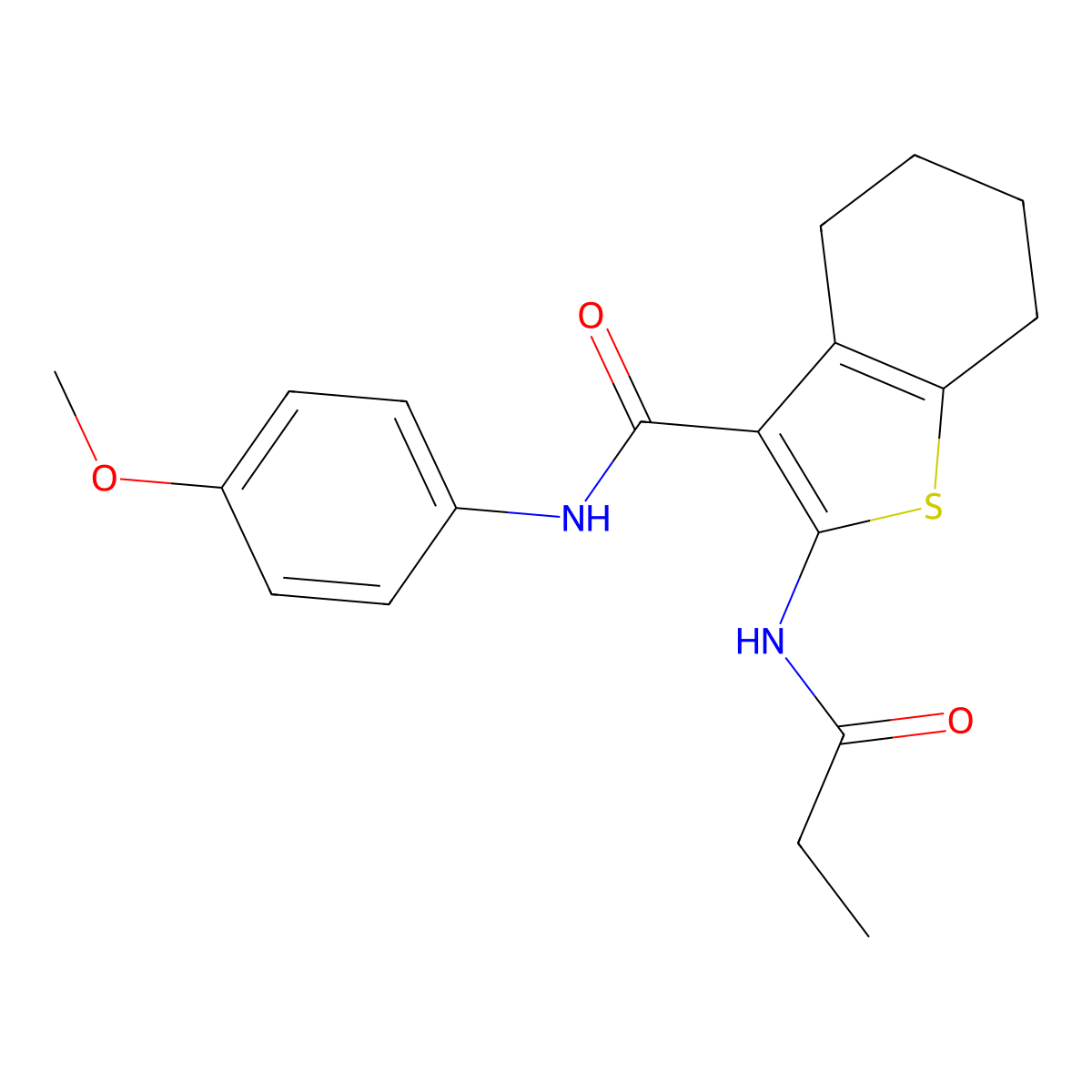 N-(4-methoxyphenyl)-2-(propanoylamino)-4,5,6,7-tetrahydro-1-benzothiophene-3-carboxamide molecular structure, CAS 312946-56-8