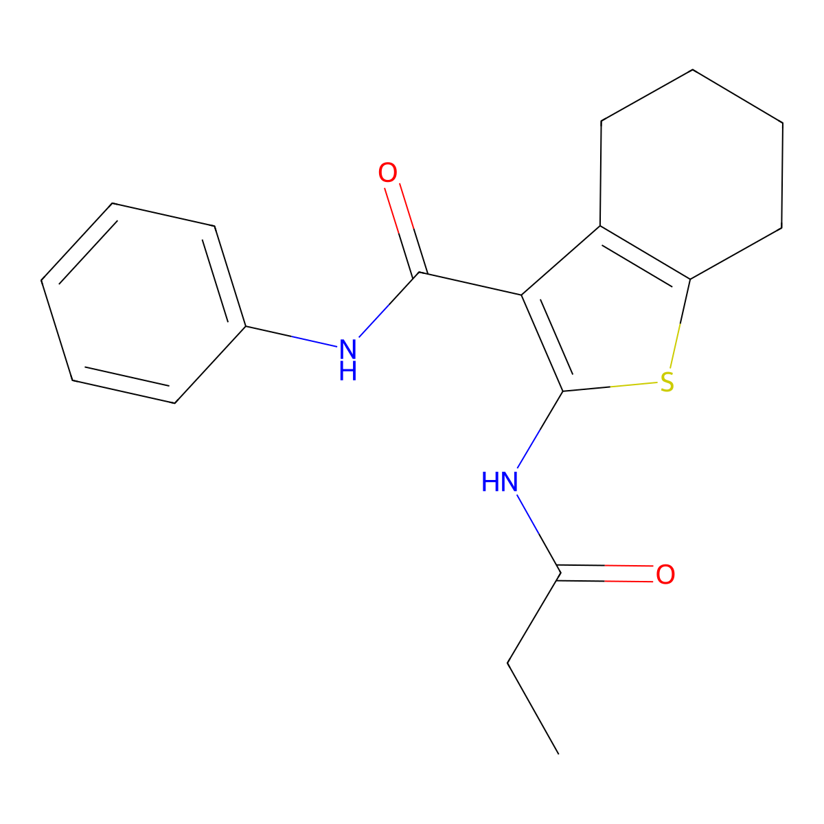 N-phenyl-2-(propanoylamino)-4,5,6,7-tetrahydro-1-benzothiophene-3-carboxamide molecular structure, CAS 312946-57-9