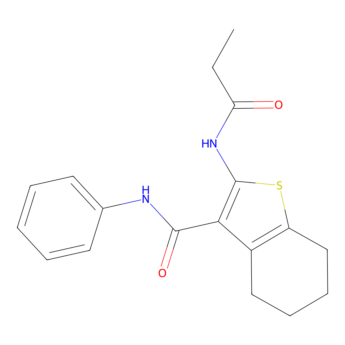 N-phenyl-2-(propanoylamino)-4,5,6,7-tetrahydro-1-benzothiophene-3-carboxamide molecular structure, CAS 312946-57-9