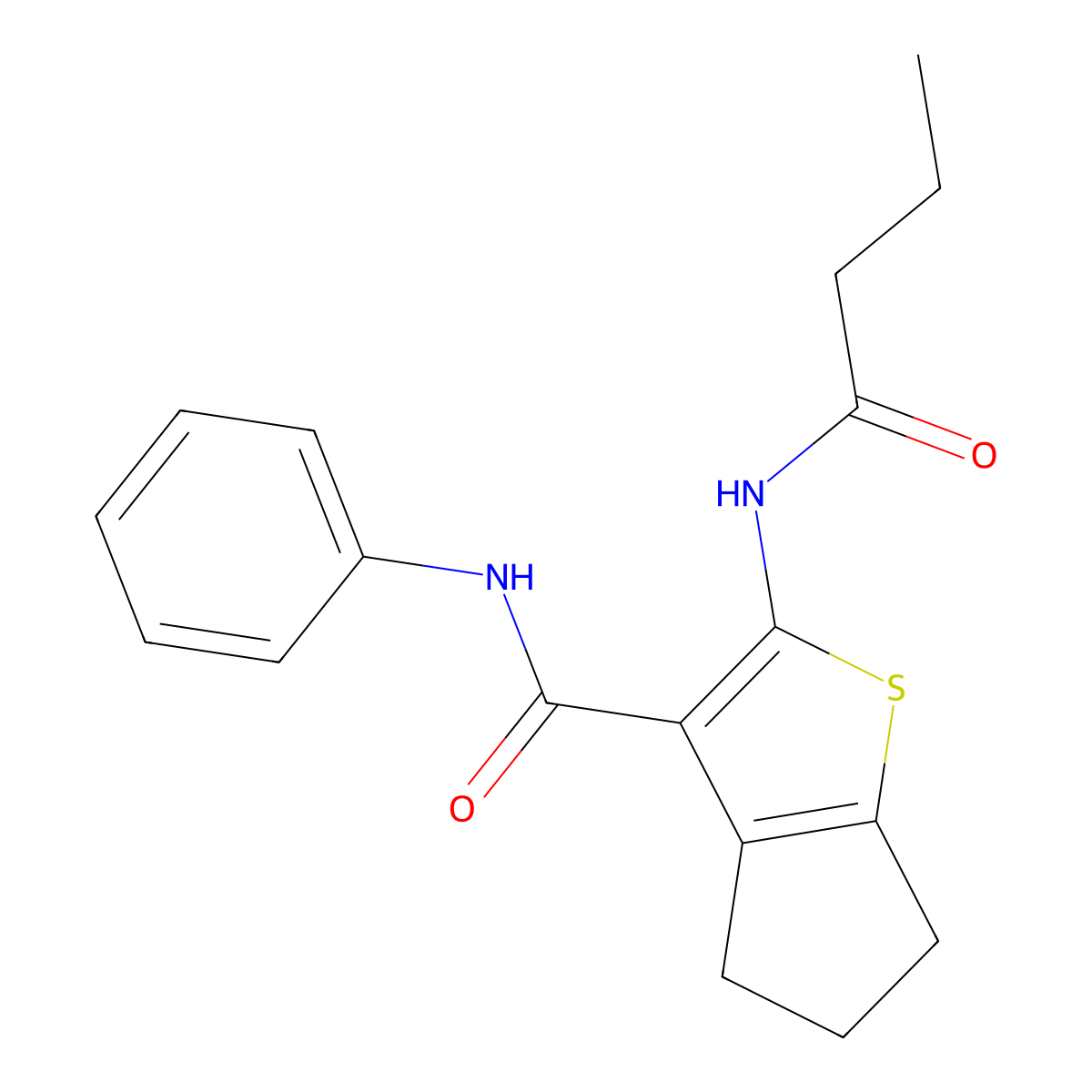 2-(butanoylamino)-N-phenyl-5,6-dihydro-4H-cyclopenta[b]thiophene-3-carboxamide molecular structure, CAS 312946-59-1