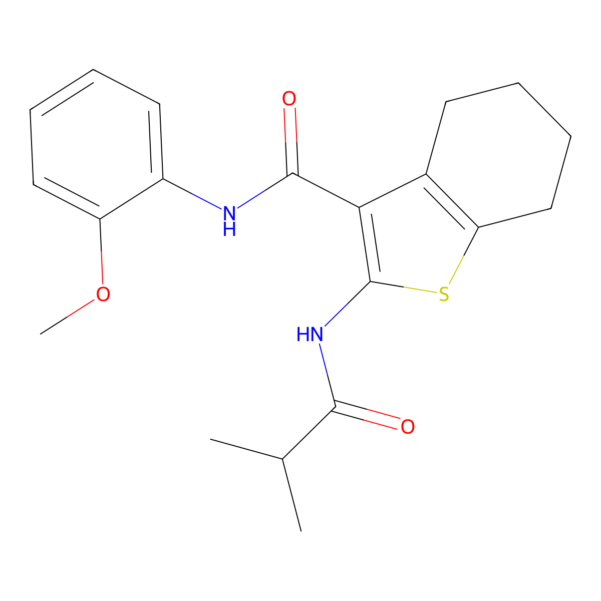 N-(2-methoxyphenyl)-2-(2-methylpropanoylamino)-4,5,6,7-tetrahydro-1-benzothiophene-3-carboxamide molecular structure, CAS 312946-62-6