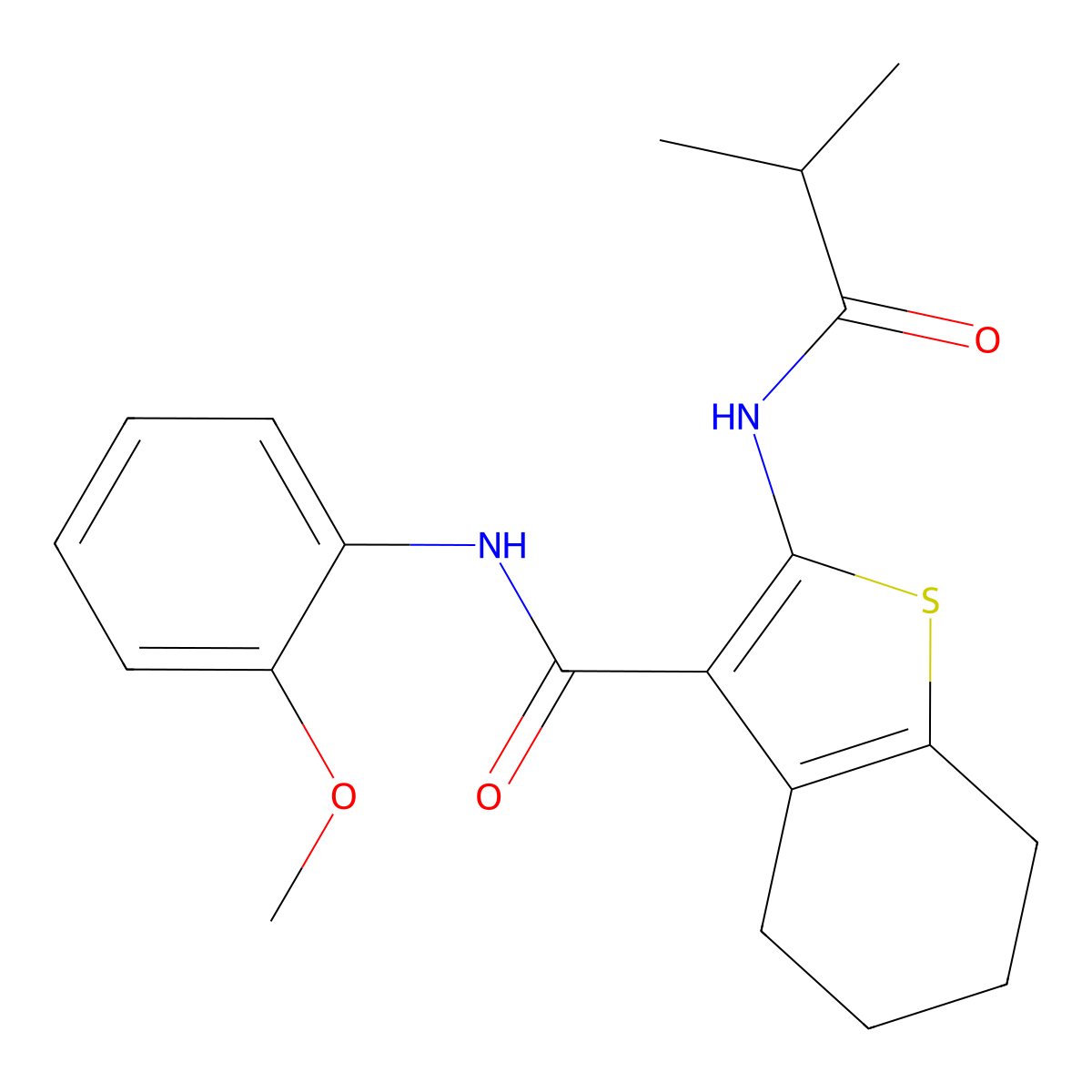 N-(2-methoxyphenyl)-2-(2-methylpropanoylamino)-4,5,6,7-tetrahydro-1-benzothiophene-3-carboxamide molecular structure, CAS 312946-62-6