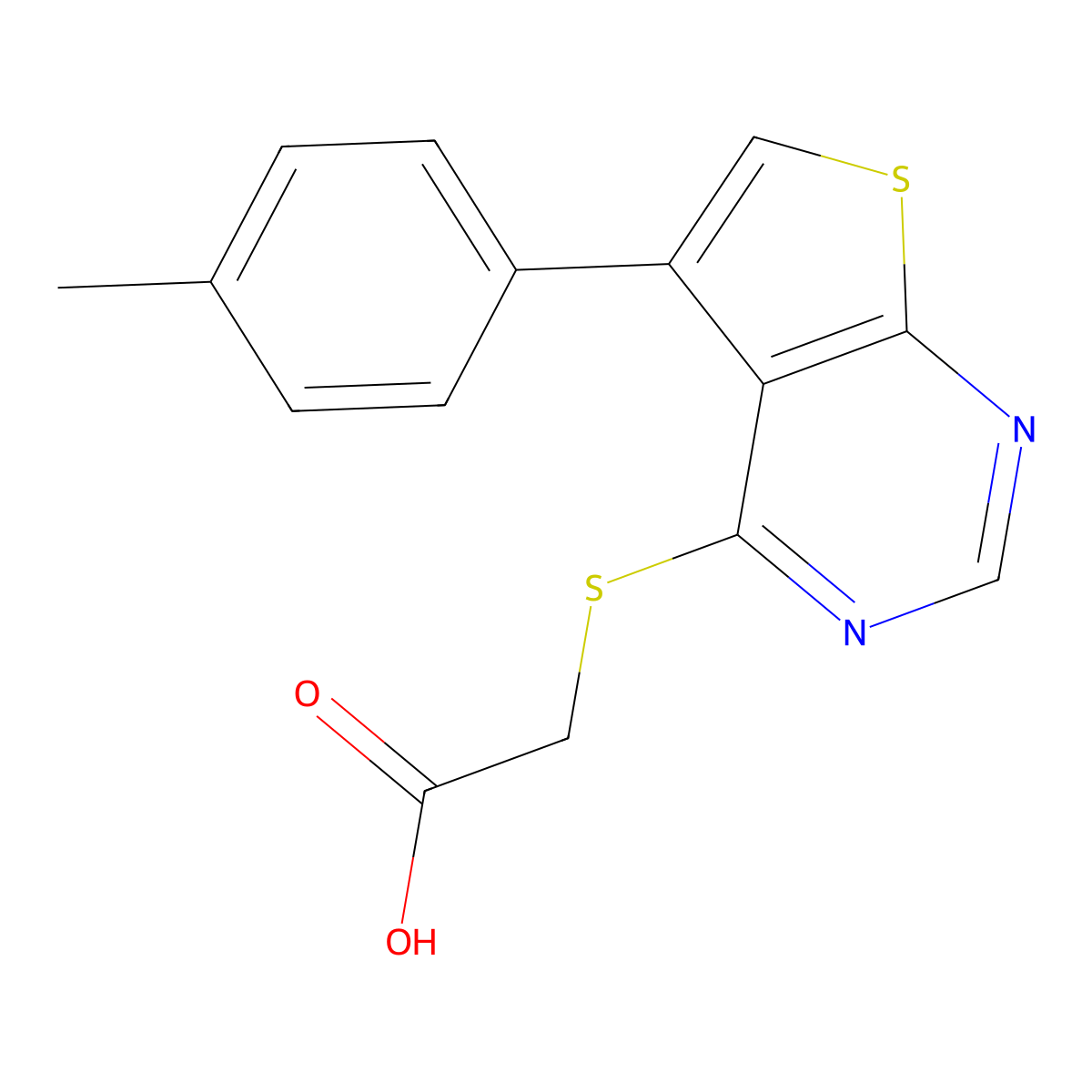 2-((5-(4-Methylphenyl)thieno(2,3-d)pyrimidin-4-yl)thio)acetic acid molecular structure, CAS 312947-25-4