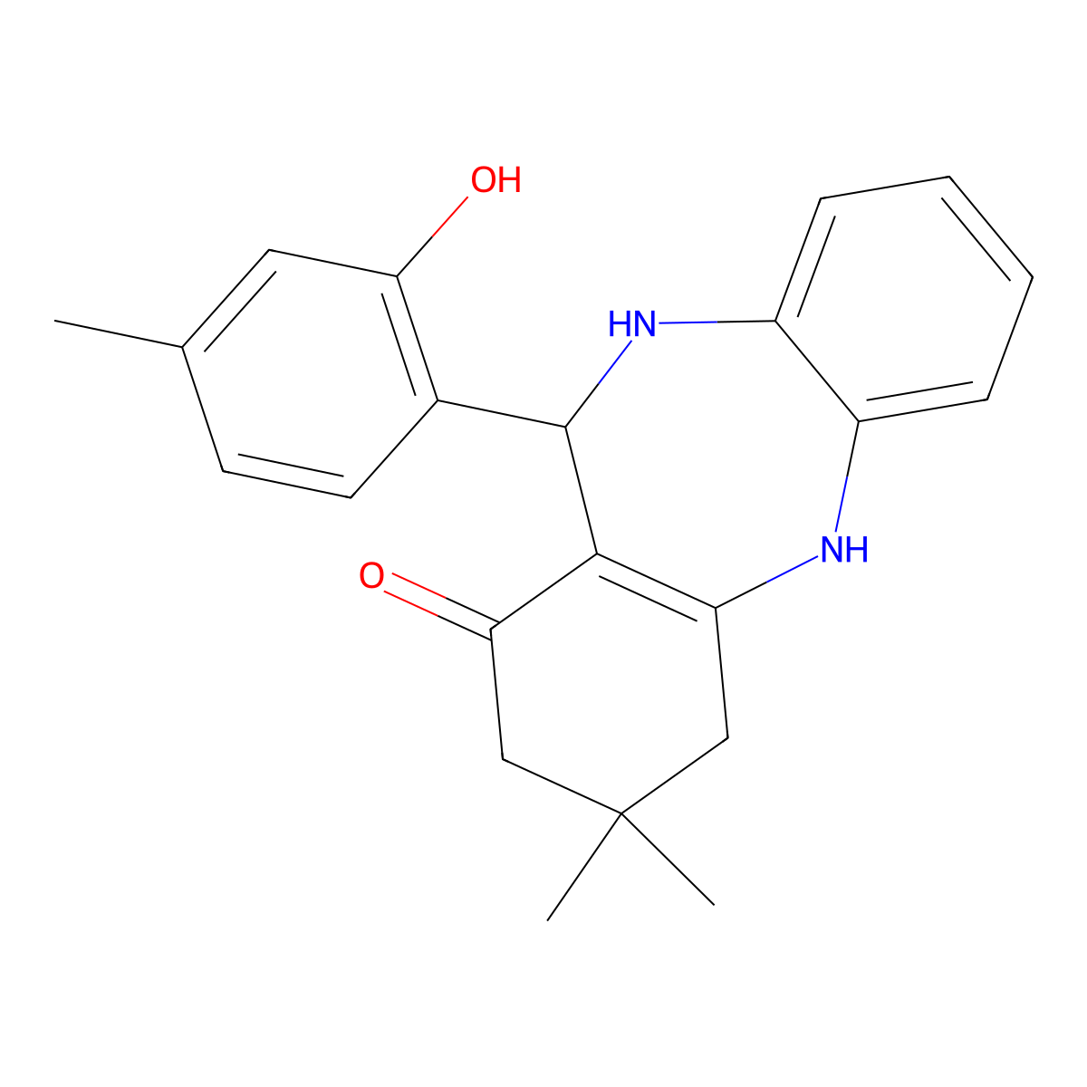 2,3,4,5,10,11-Hexahydro-11-(2-hydroxy-4-methylphenyl)-3,3-dimethyl-1H-dibenzo(b,e)(1,4)diazepin-1-one molecular structure, CAS 312947-26-5