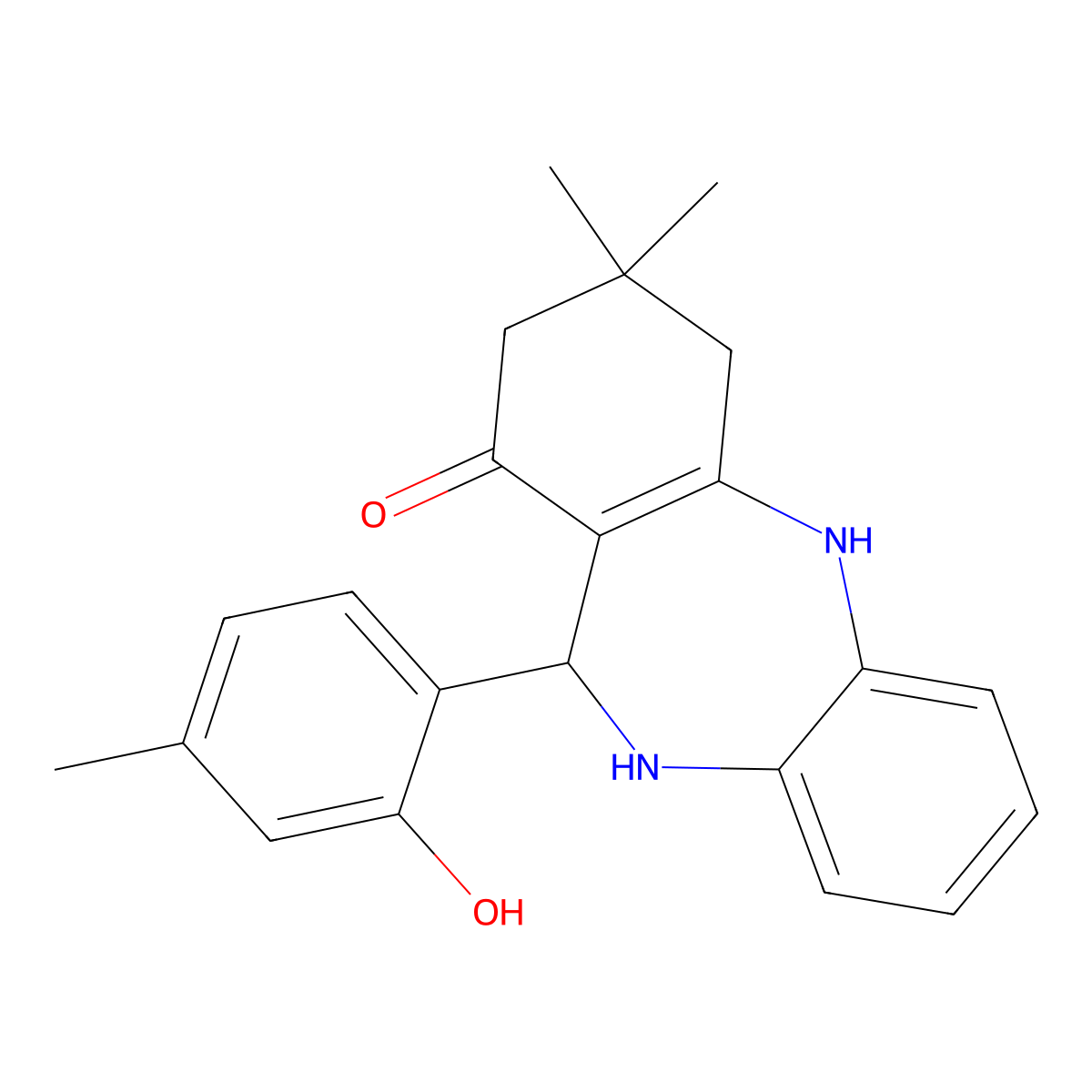 2,3,4,5,10,11-Hexahydro-11-(2-hydroxy-4-methylphenyl)-3,3-dimethyl-1H-dibenzo(b,e)(1,4)diazepin-1-one molecular structure, CAS 312947-26-5