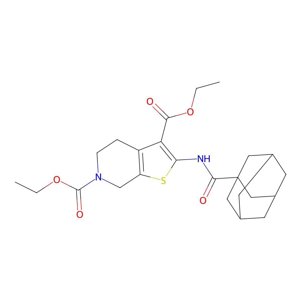 Ethyl 2-(adamantanylcarbonylamino)-3-(ethoxycarbonyl)-4,5,6,7-tetrahydrothioph eno[2,3-c]pyridine-6-carboxylate molecular structure, CAS 312948-60-0