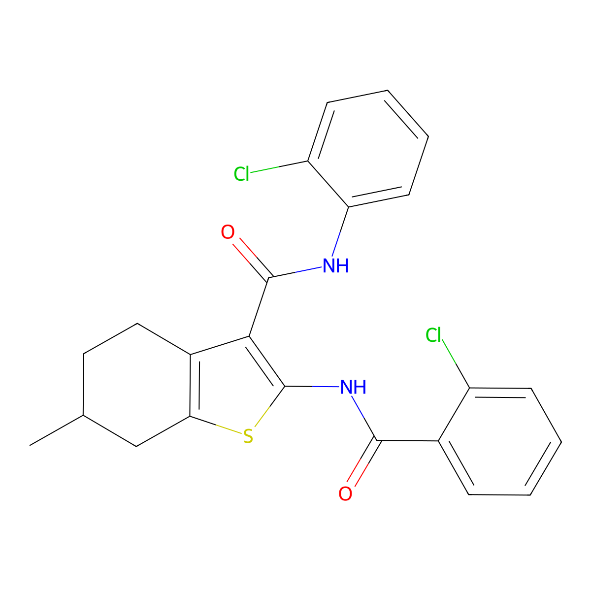 2-[(2-chlorobenzoyl)amino]-N-(2-chlorophenyl)-6-methyl-4,5,6,7-tetrahydro-1-benzothiophene-3-carboxamide molecular structure, CAS 312948-67-7
