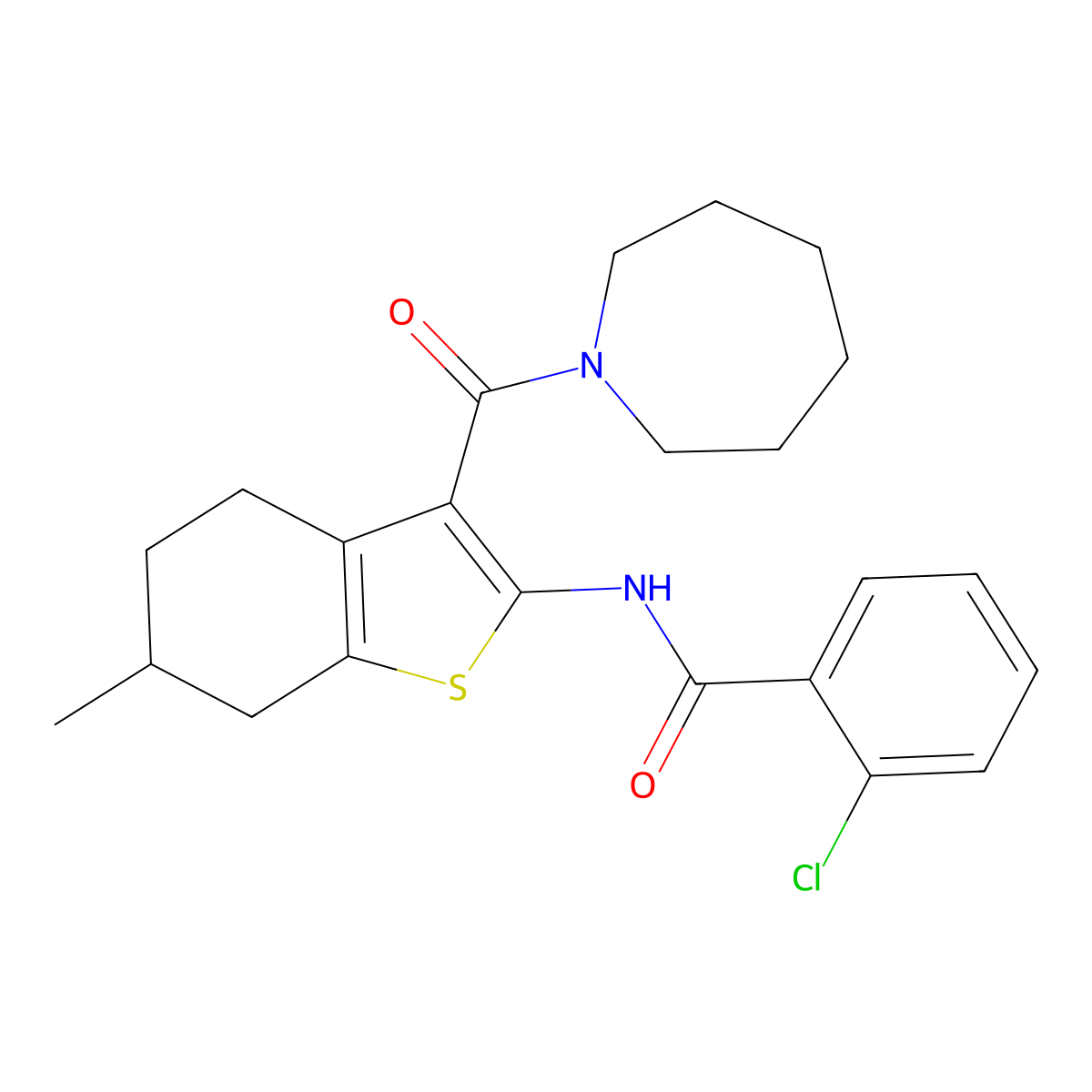 N-[3-(azepane-1-carbonyl)-6-methyl-4,5,6,7-tetrahydro-1-benzothiophen-2-yl]-2-chlorobenzamide molecular structure, CAS 312948-68-8