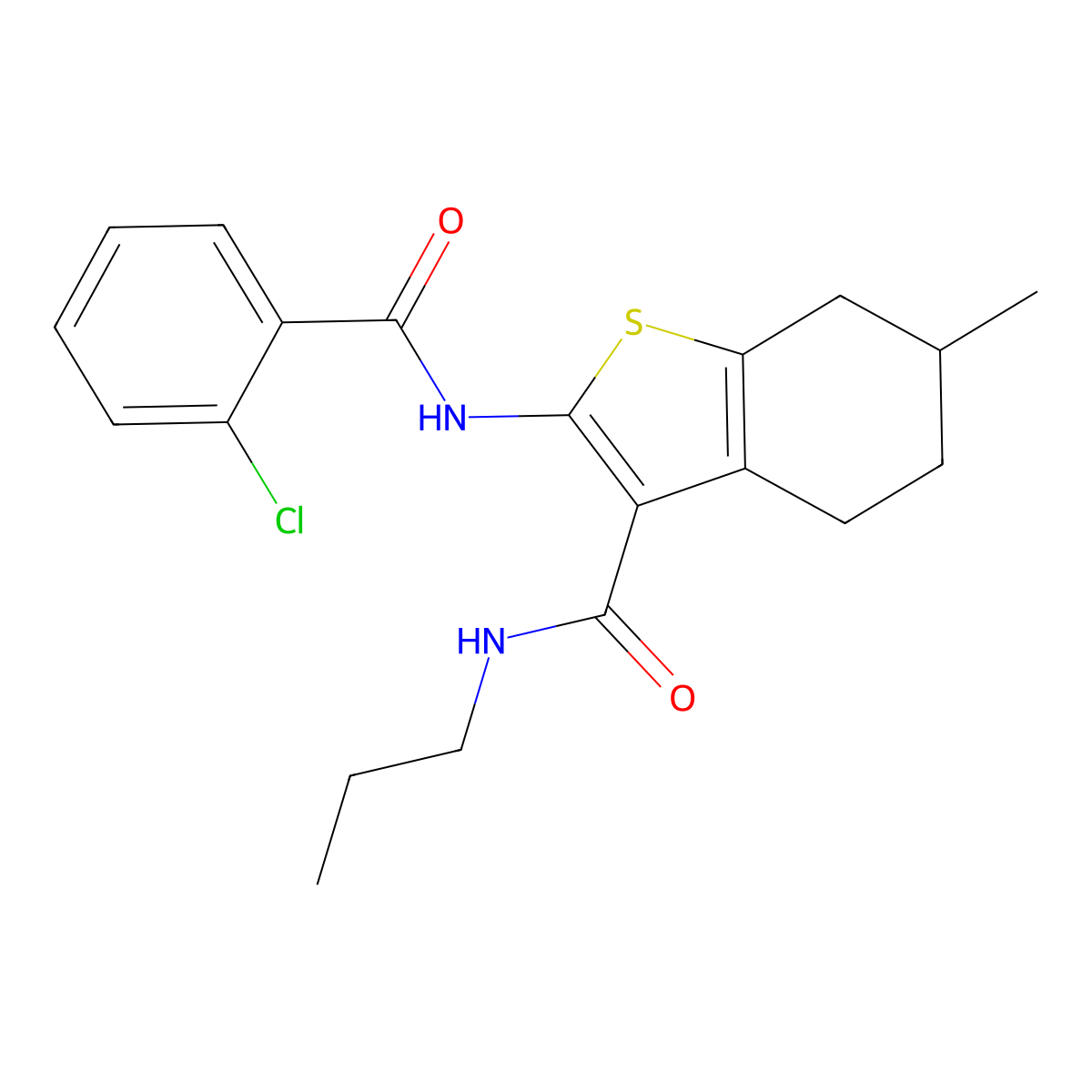 2-[(2-chlorobenzoyl)amino]-6-methyl-N-propyl-4,5,6,7-tetrahydro-1-benzothiophene-3-carboxamide molecular structure, CAS 312948-71-3