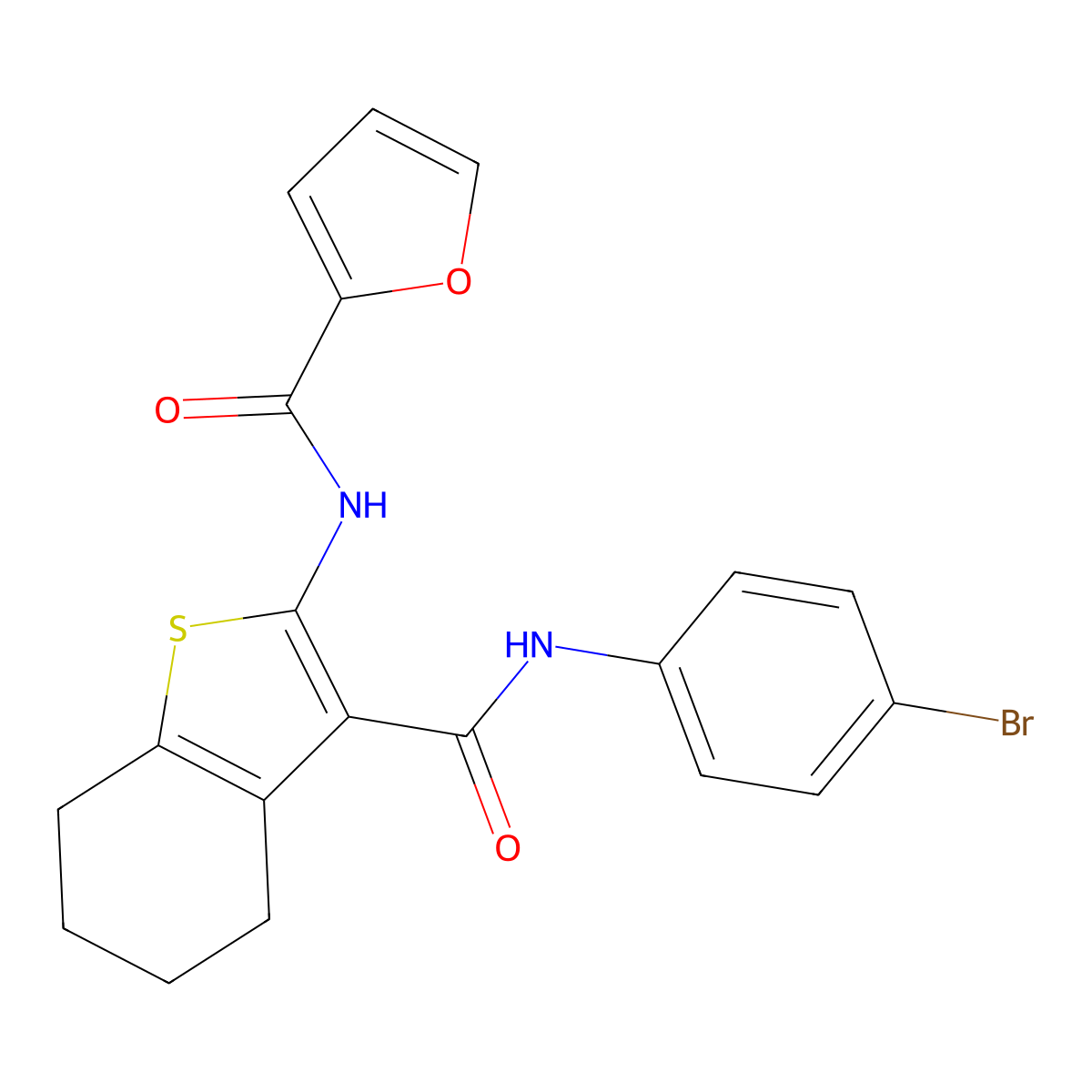N-[3-[(4-bromophenyl)carbamoyl]-4,5,6,7-tetrahydro-1-benzothiophen-2-yl]furan-2-carboxamide molecular structure, CAS 312948-87-1