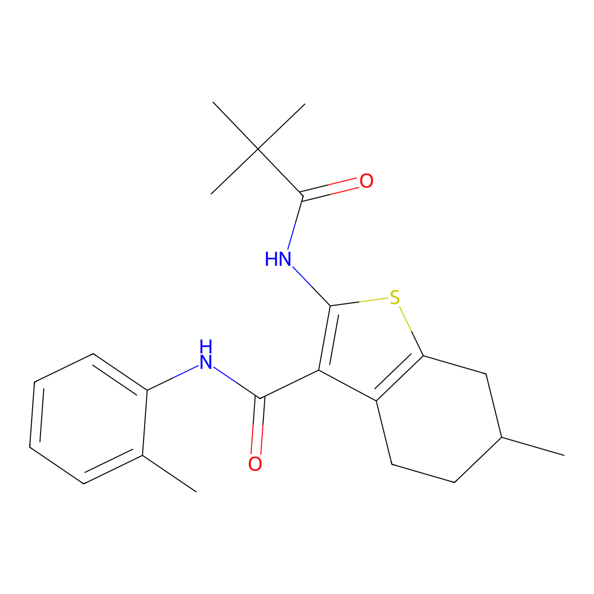 2-[(2,2-dimethylpropanoyl)amino]-6-methyl-N-(2-methylphenyl)-4,5,6,7-tetrahydro-1-benzothiophene-3-carboxamide molecular structure, CAS 312948-90-6