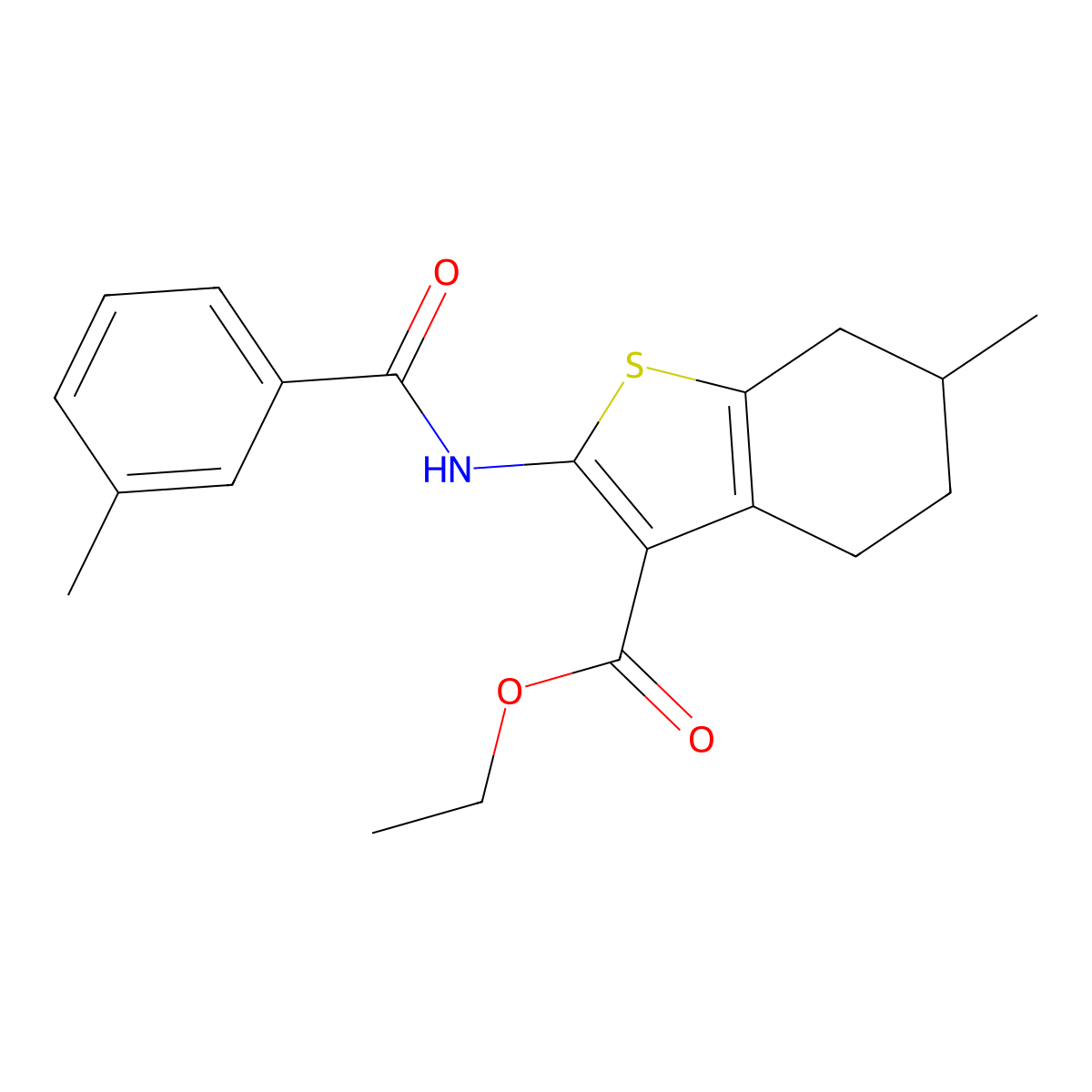 Ethyl 6-methyl-2-(3-methylbenzamido)-4,5,6,7-tetrahydrobenzo[b]thiophene-3-carboxylate molecular structure, CAS 312948-93-9