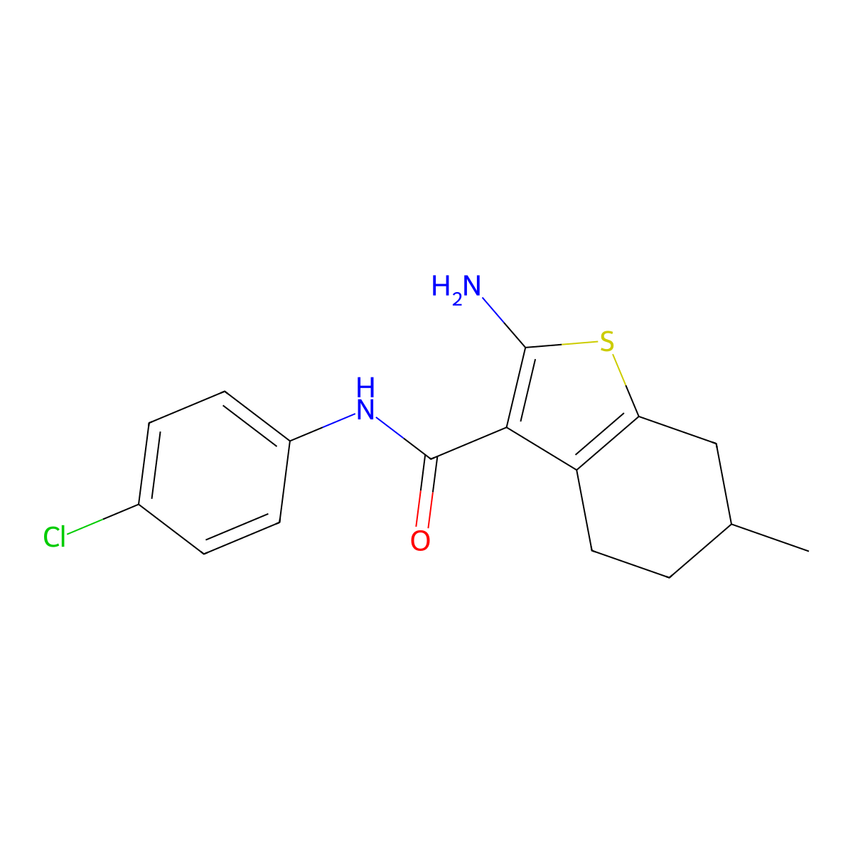 2-amino-N-(4-chlorophenyl)-6-methyl-4,5,6,7-tetrahydro-1-benzothiophene-3-carboxamide molecular structure, CAS 312948-96-2